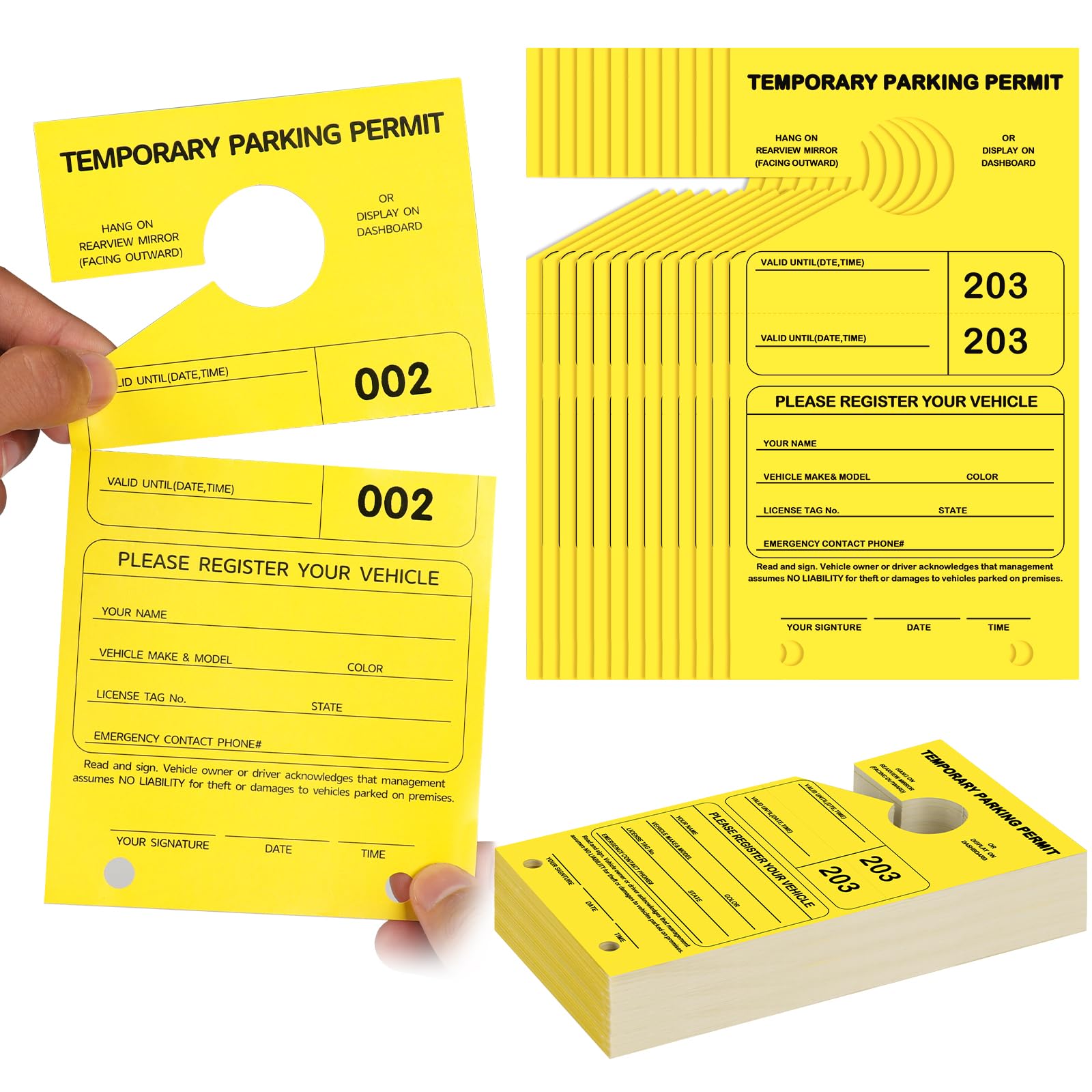 100 Pcs Yellow Parking Permit Hang Tag 7.75 x 4.25 Inch Mirror Hang Tags Car Hang Tags Parking Permit Car Parking Tags Numbered Temporary Parking