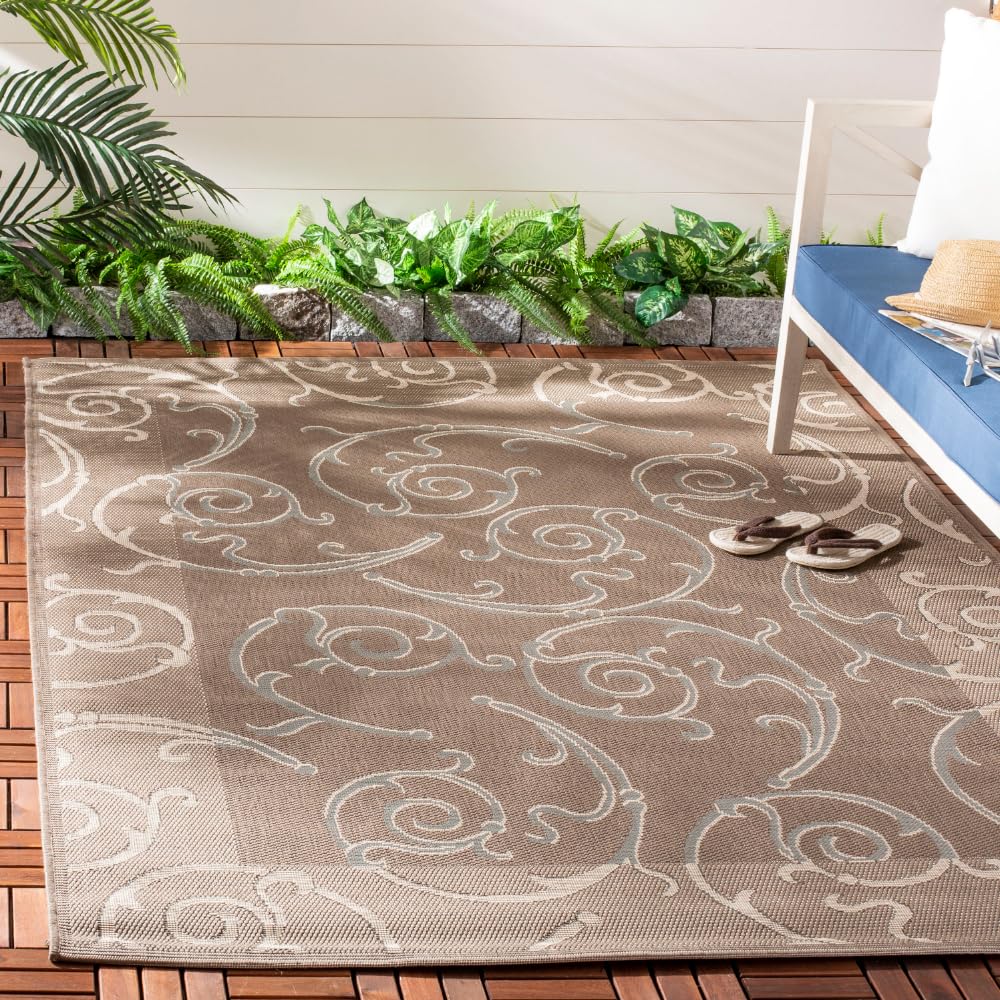 SAFAVIEH Courtyard Collection 4' x 5'7" Dark Beige / Beige CY7108 Indoor/ Outdoor Waterproof Easy-Cleaning Patio Backyard Mudroom Accent-Rug