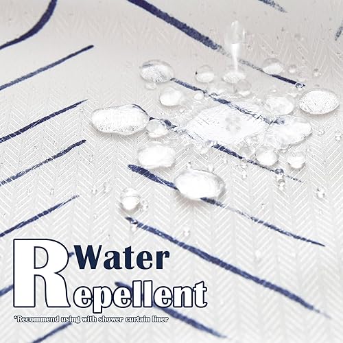 Miniatura 3 de Lazzzy Cortina de ducha de tela impermeable a rayas azules y blancas para baño, cortina de ducha en zig zag espiga cheurón moderna rústica con