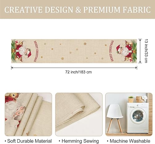 Miniatura 6 de Bonhause Camino de mesa de Navidad de Papá Noel de 13 x 72 pulgadas, ciervos de Navidad, decoración de mesa de comedor para interiores y exteriores,