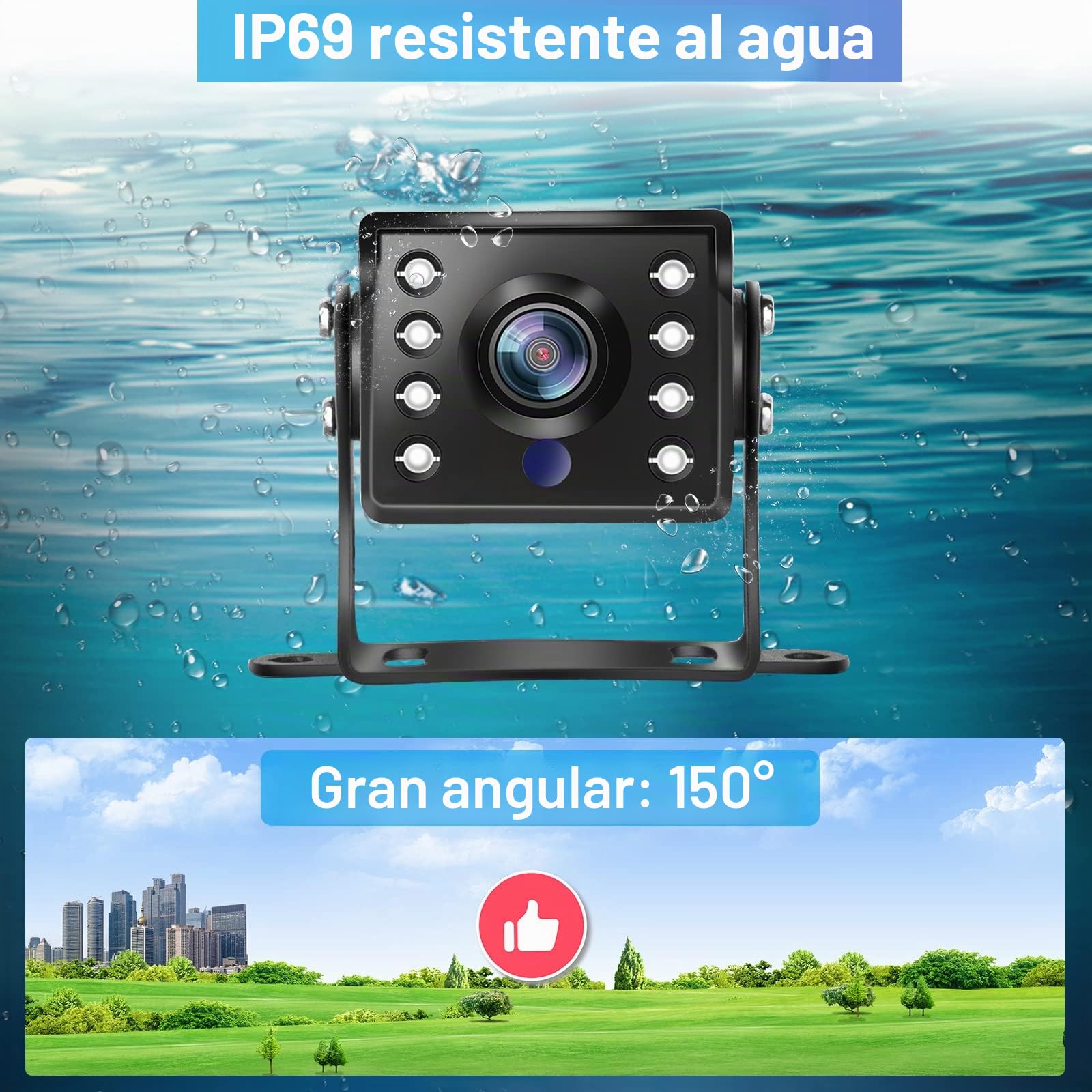 Hodozzy AHD & CVBS Cámara de Visión Trasera 4 Pin Cable Conector RCA, IP69 Impermeable Cámara Marcha Atrás 18 IR Visión Nocturna Cámara de Marcha Atrás para Coche Cámara 12V + 10 Metros Cable