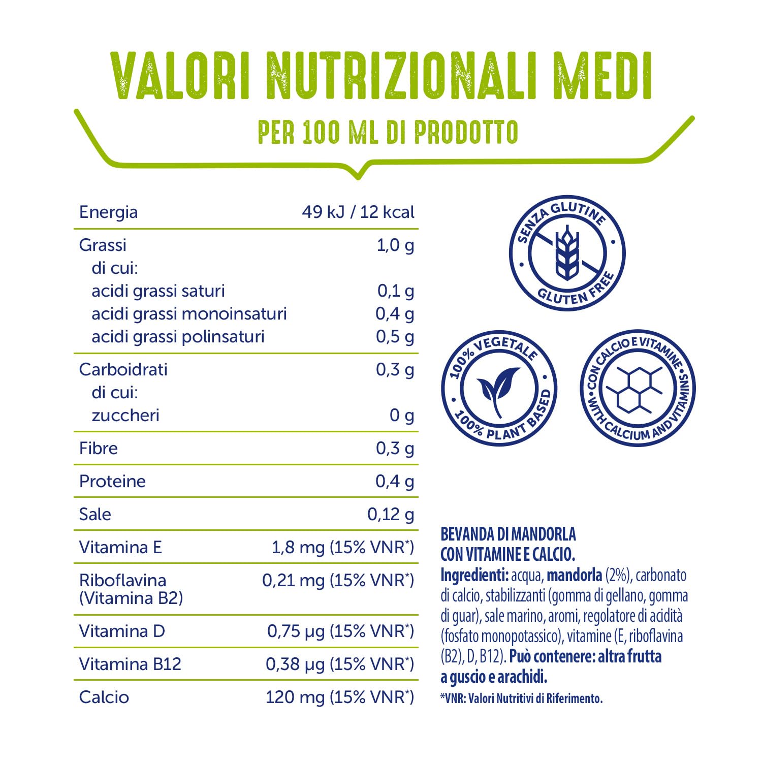 OraSì Bevanda di mandorla zero zuccheri (1 litro, 12 unità) - Alternativa vegetale al latte con mandorle italiane - Senza lattosio e glutine - Naturale e leggera - Per ricette vegane, dolci e salate