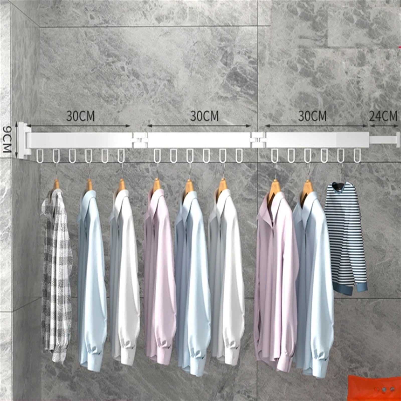 Ausziehbarer Stoff-Wäscheständer for den Innen- und Außenbereich, platzsparend, zusammenklappbarer Kleiderbügel, Wandmontage, Aluminium, Wäscheleine for Zuhause für Schlafzimmer, Balkon(3 rod black 18