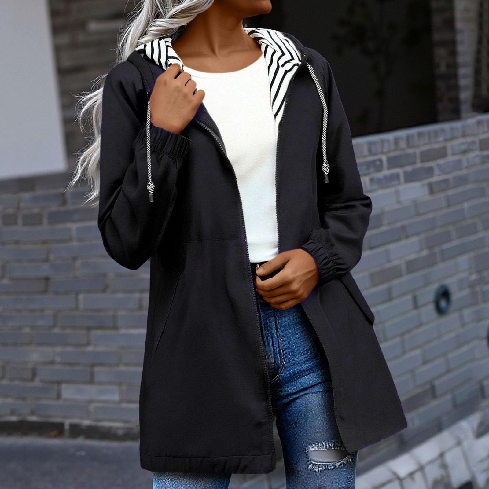 Regenjacke Damen Wasserdicht Jacke mit Kapuze Windbreaker Übergangsjacke