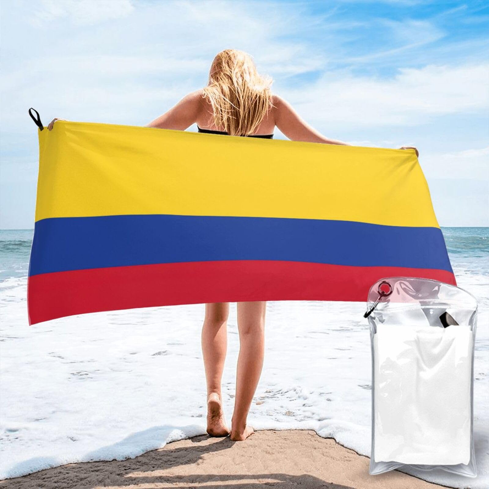 DIEzig Flag Of Colombia Print Beach Towel Fast Dry Thin For Holiday Vacation Cruise Gym Swimmers