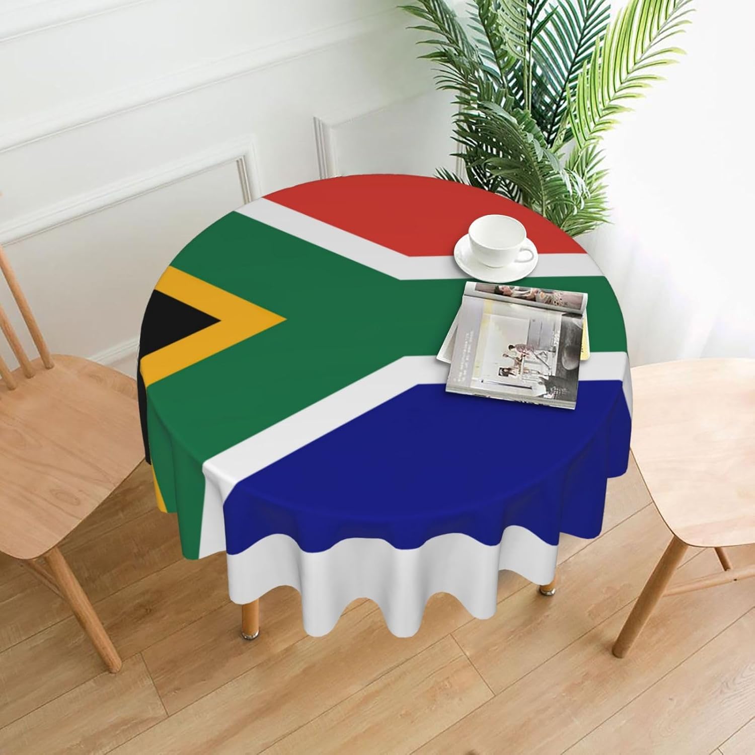 South African Flag Print Wrinkle Free Dining Table Cover for Birthday Party Farmhouse Tablecloths Up to 60 x 60 Inches