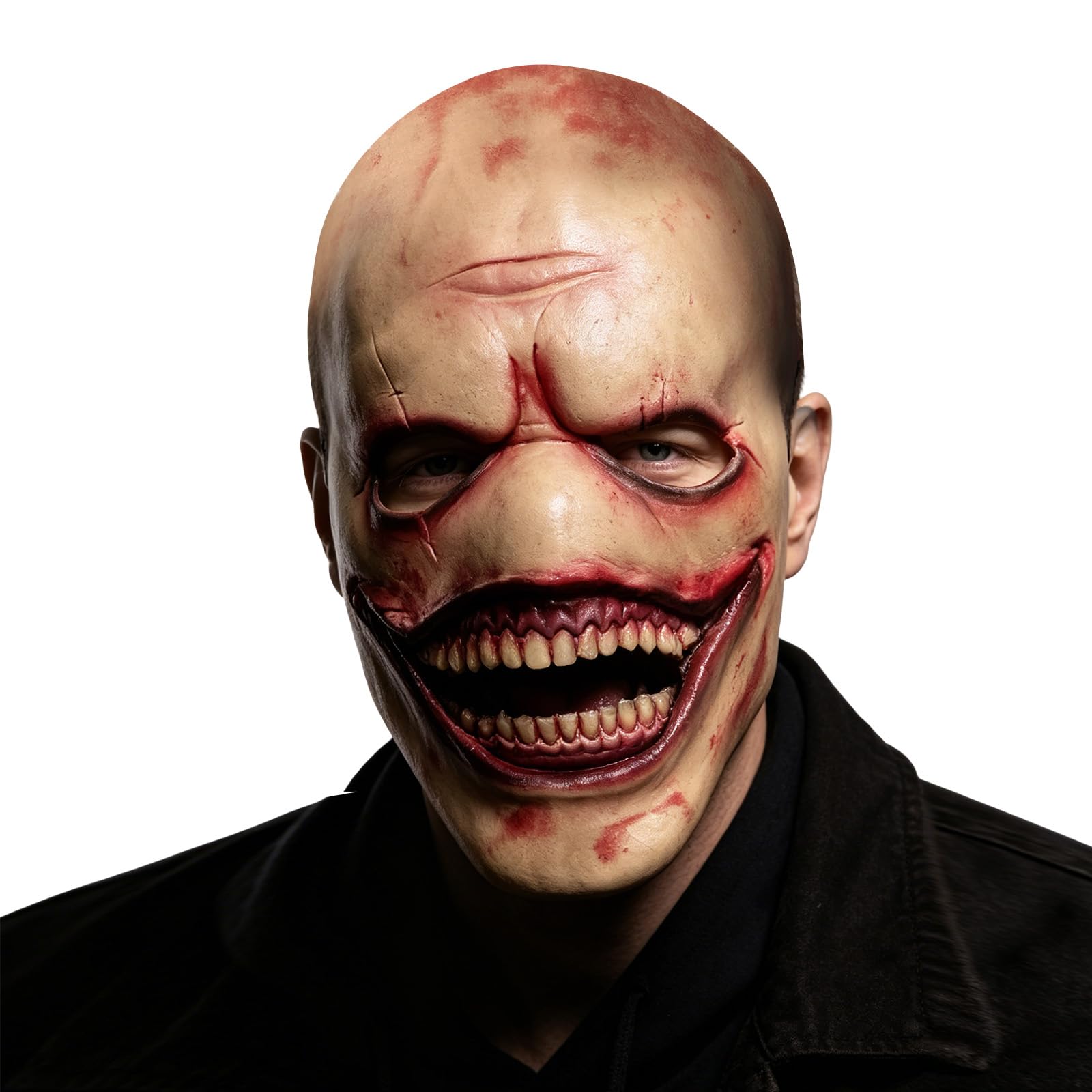 Scary Demon Mask for Halloween, Creepy Bleeding Latex Horror Big Teeth Prop
