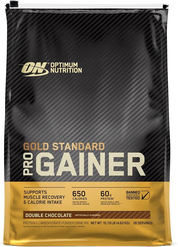 Proteína Optimum Nutrition Gold Standard Pro Gainer, chocolate doble, 10 lb | Proteína en polvo para ganar peso, ganador de masa con alto contenido calórico, 60 g de proteína por porción, alto contenido de carbohidratos, vitaminas y minerales, fácil de mezclar