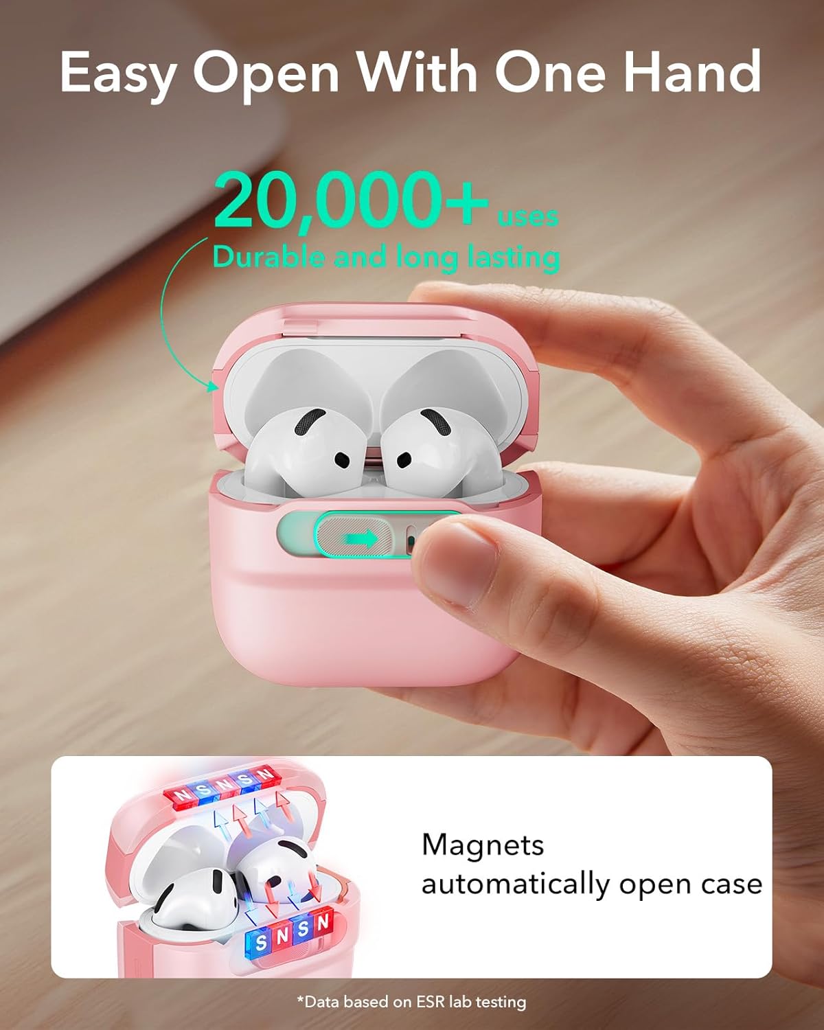 ESR for AirPods 4 Case, Compatible with AirPods 4 Generation Case (2024)(USB-C), MagSafe Compatible, Magnetic Lid Lock, Drop-Proof Protection Cover with Lanyard, Pulse Series,Pink