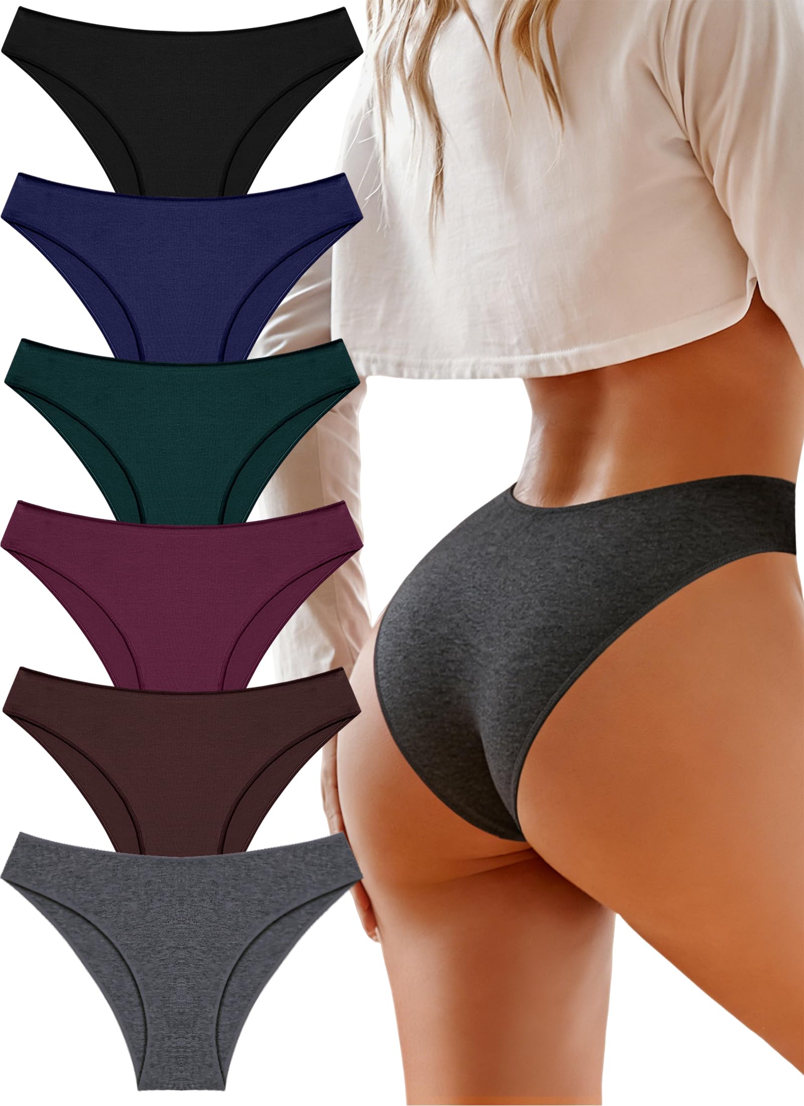 Cotton Underwear Women Sexy Cheeky Bikini Panties Lingerie Outfits 6 pack | Soft Breathbale Basics Essentials Underwear Plus Size Cute Fall Summer Neutrals Colors Panties Outfits Clothes for Women Girl