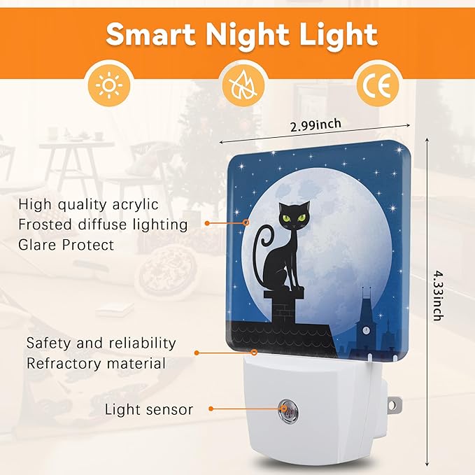 Elightvap Black Cat Moon Dusk to Dawn Night Light, Auto Sensor Lamp Home Indoor Stairway Kitchen Corridor, Night Lights Plug into Wall Decor, Boys Girls Women Men Room Gifts photo 3