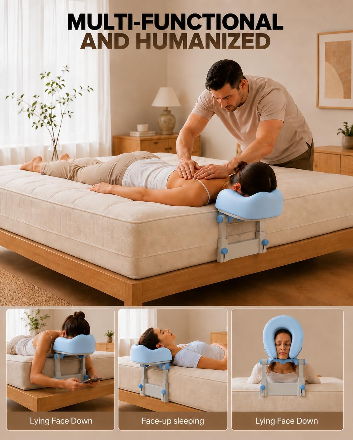 Massage Headrest for Bed – Adjustable Massage Face Cradle at Home that Turns Any Bed into a Comfortable Table for Home Spa, Couples Relaxation, Beauty & Tattoo Sessions
