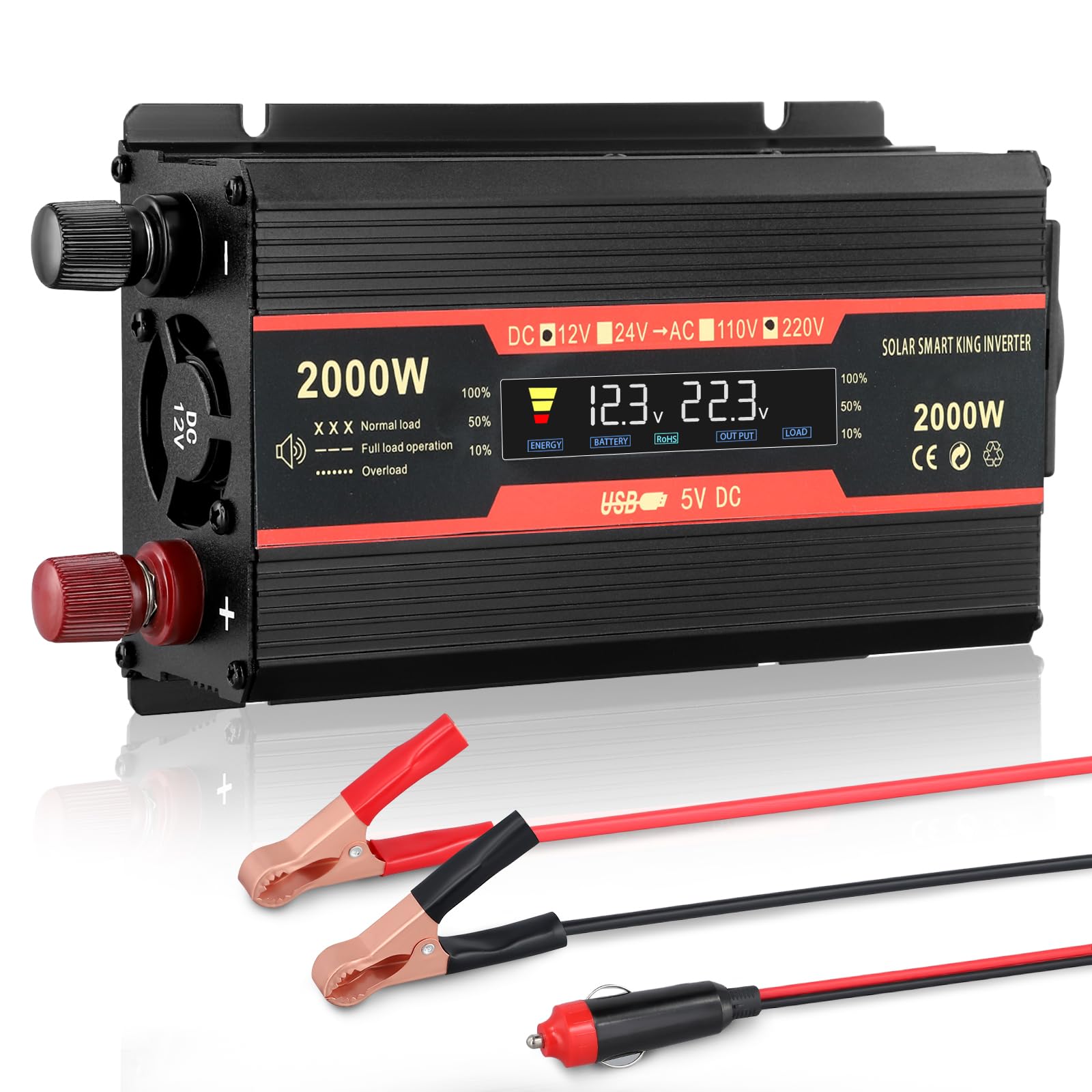 Premio Convertitore di Tensione 2000W 12V 220V Inverter per Auto con Allume Cigare 2 Porte USB