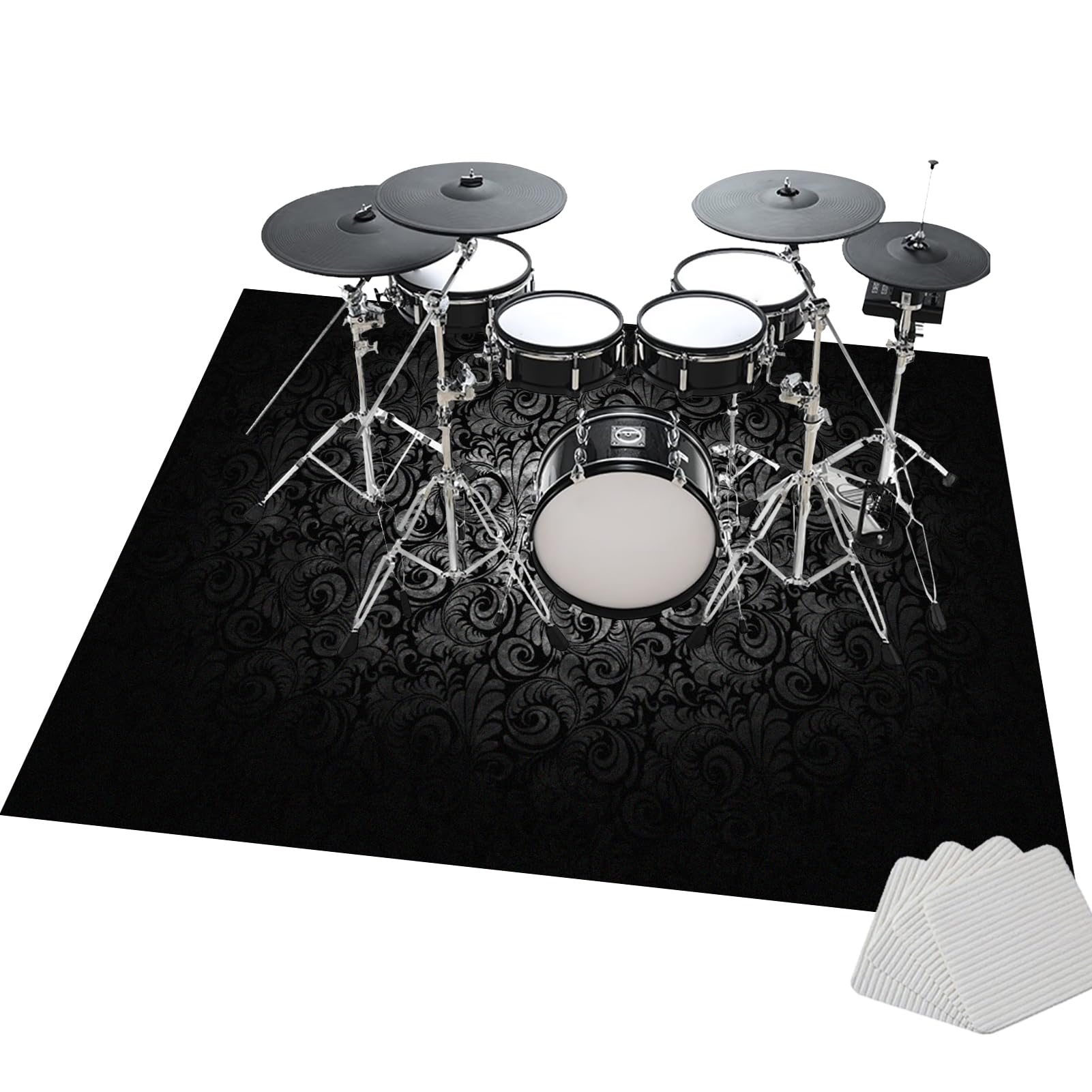 Professioneller Drum Teppich | Schlagzeug Teppich | Professionelles rechteckiges elektronisches Jazz Schlagzeug Kit | 110 x 80 cm rutschfeste Drum Rug | Schallschutz Trommelmatte