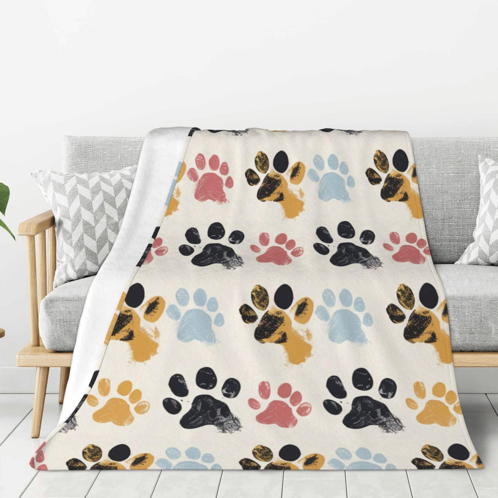 Couverture flanelle pattes de chien 150x200 cm plaid chaud lit et canapé