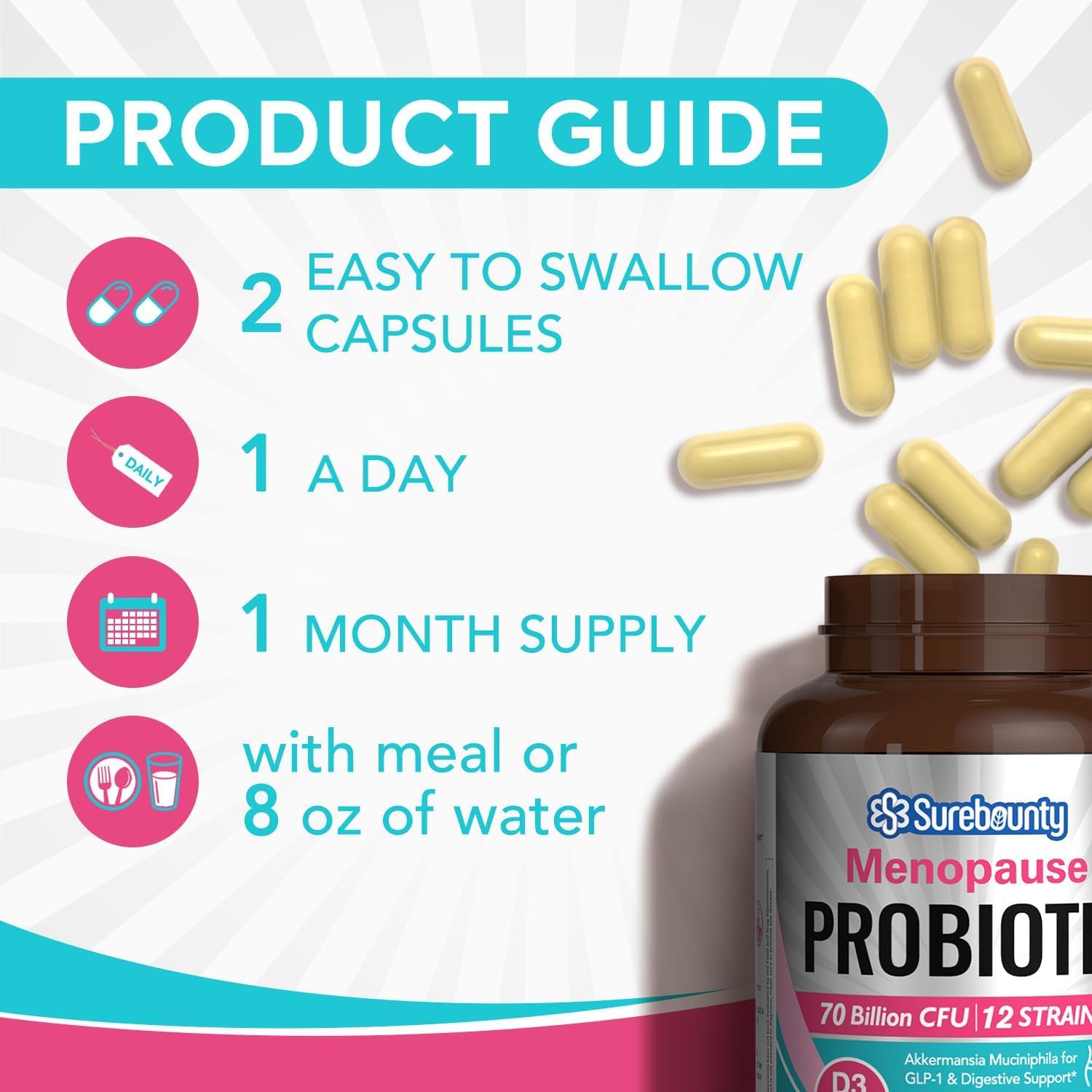 Menopause Probiotic Supplement for Women, 70 Billion CFU, with Akkermansia Muciniphila, Vitamins B6 & D3, Botanicals, for Hormone Balance, Hot Flashes, Night Sweats, Gut Health, 60 Capsules — Amazon image 5