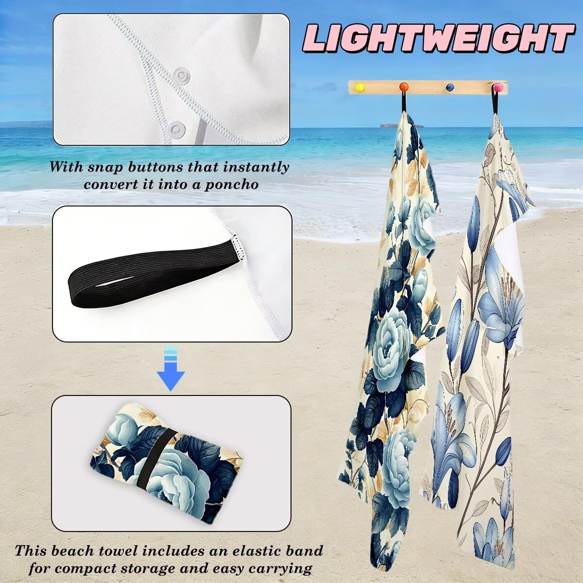 Toalla Playa 80x160 cm, Toalla Gimnasio Microfibra Secado Rapido, Juego de 2 Antiarena Toallas de Playa, Ligera Compacta Toallas Microfibra Grande para Viaje, Regalo Hombre Regalo Mujer (Flor) -4725