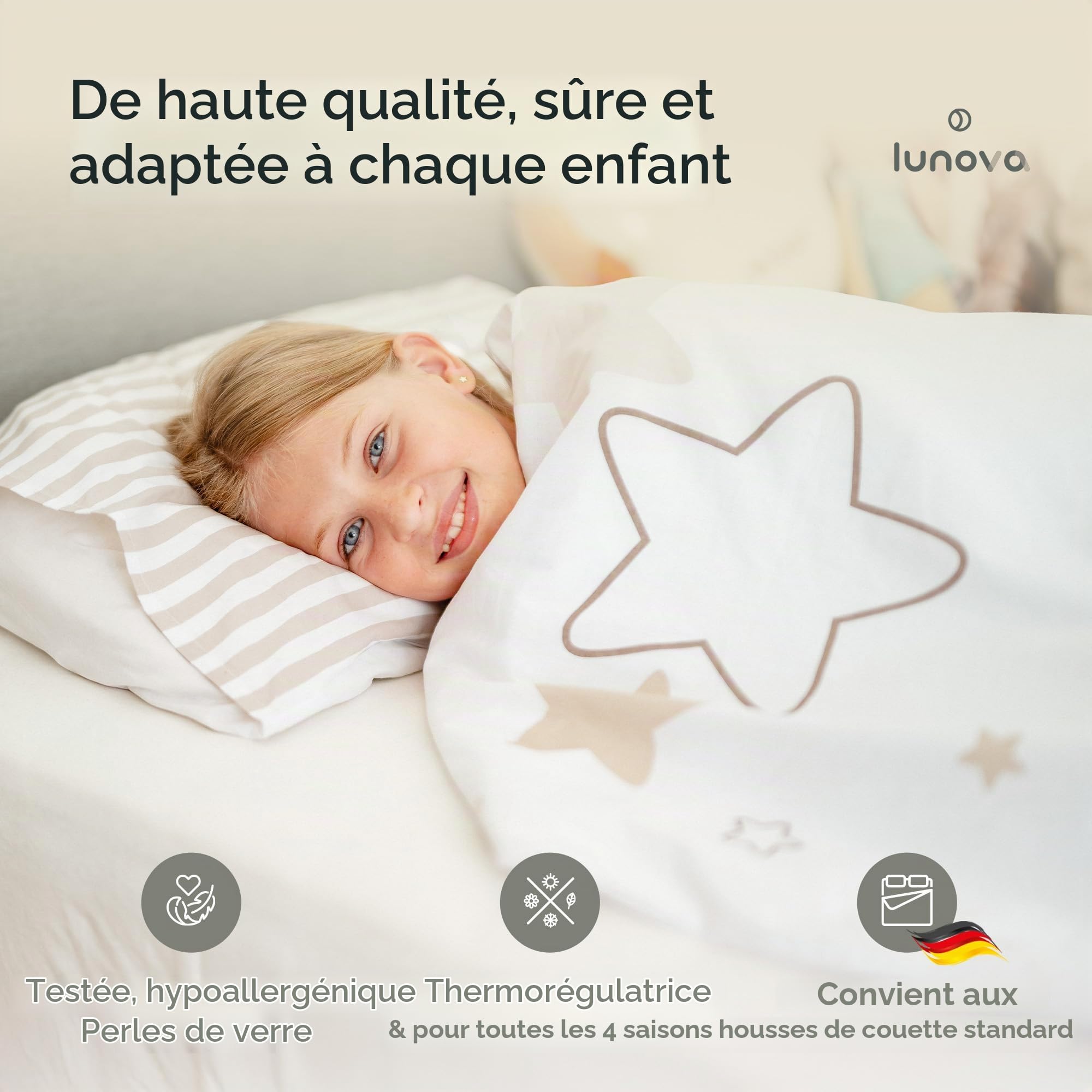 LUNOVA Couverture lestée pour enfant [Nouveau 2025] | 2 kg | 90 x 120 cm – Coton Oekotex [Poids corporel 15-25 kg] Lavable Couverture thérapeutique pour se détendre