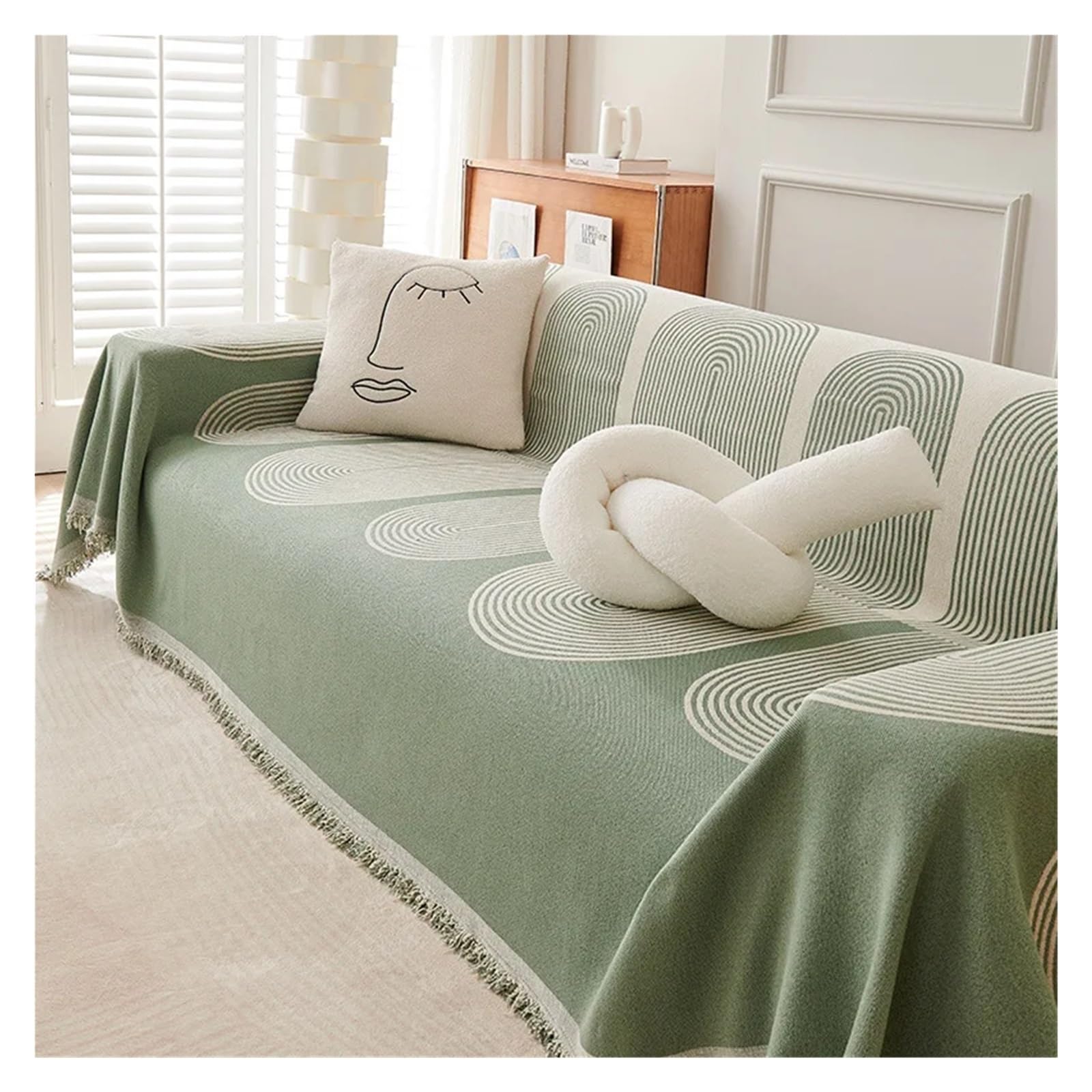 AMENGJ Throw Covers for Sofa Tassel Throw Blanket Single Full Cotton Sofa Cover Protection Cover Sofa Blanket Carpet(Green,180x300cm 1pcs)