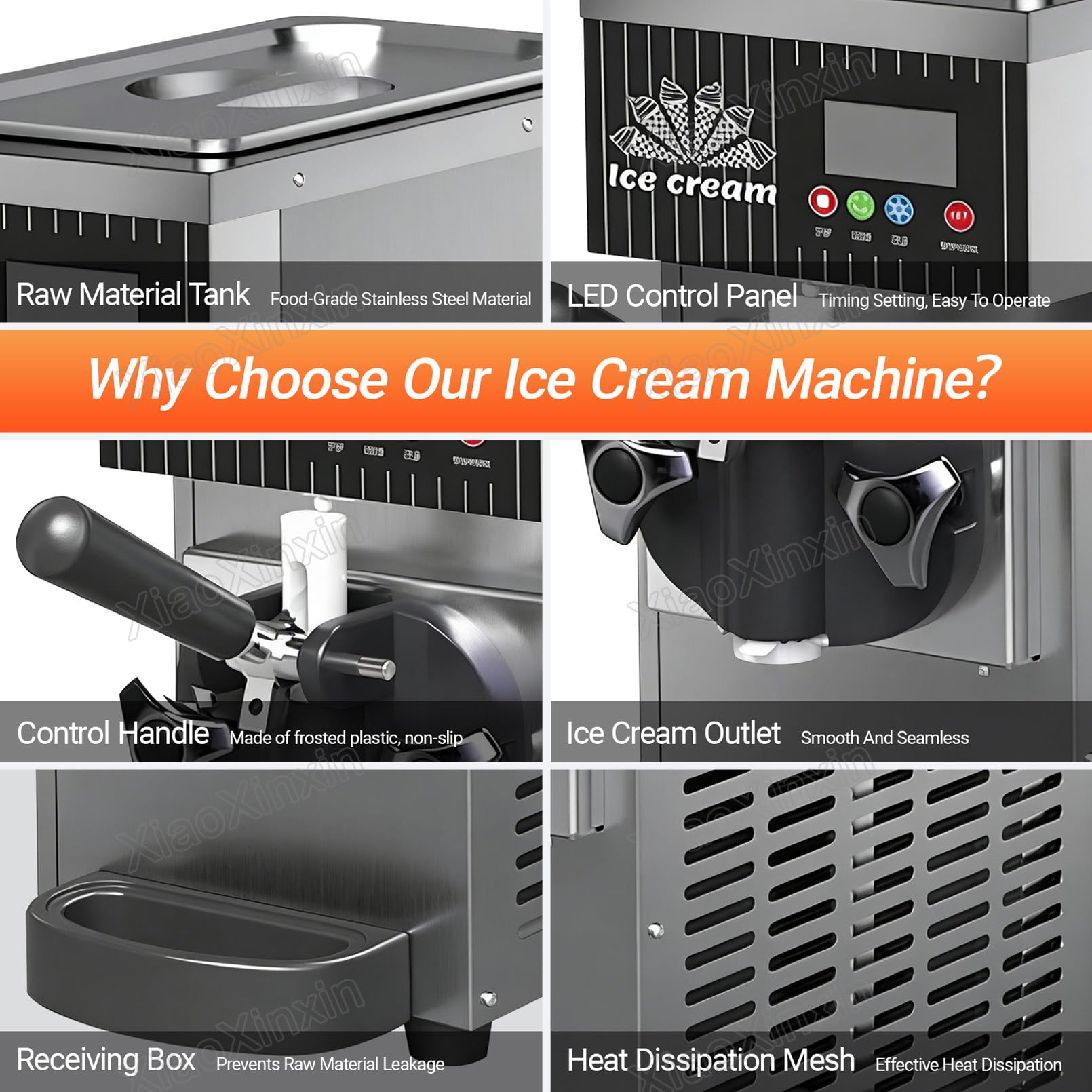 Macchina Professionale per Gelato, Macchina per Gelato Soft a Gusto Singolo da 450 W, Produzione 4–5 L/h, tramoggia da 2,5 L, Touchscreen, Pulizia Automatica e Pre-Raffreddamento White