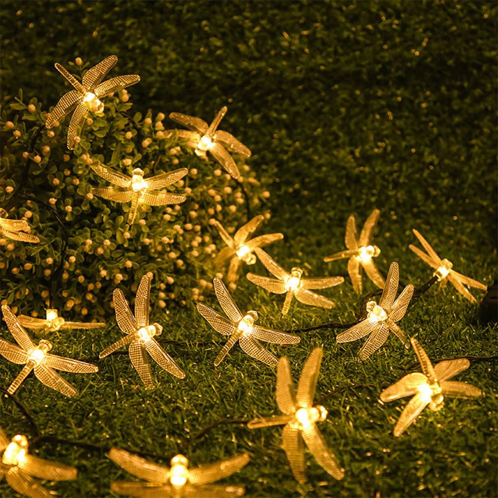 FANSU Esterno Catena Luminosa Solare 20/30/50/100 LED 8 Modalità Libellula Luci Solari Impermeabile Luci Giardino Energia Solare per Festa Campeggio Balcone Feste Gazebo (Bianco caldo,12m 100LED)