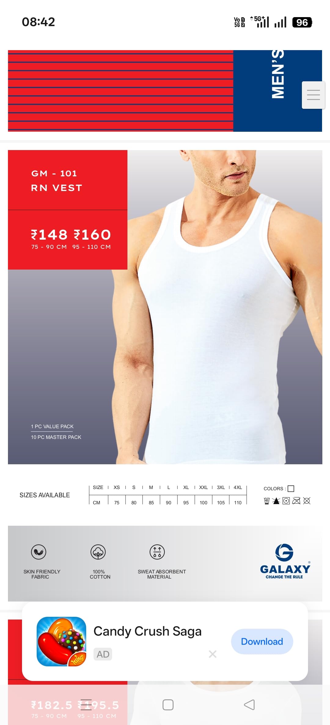 Men's White Sleeveless Vest, Round Neck Inner Wear, Pack of 5-image-38