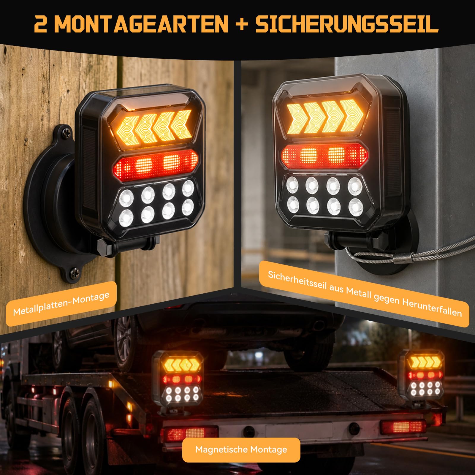 Fanali posteriori wireless per rimorchio, luci posteriori magnetiche a LED con luce di freno/lampeggiante/retromarcia, ricaricabile, 3000 mAh, inclinabile a 180°, IP67, impermeabile, 7 pin, per auto