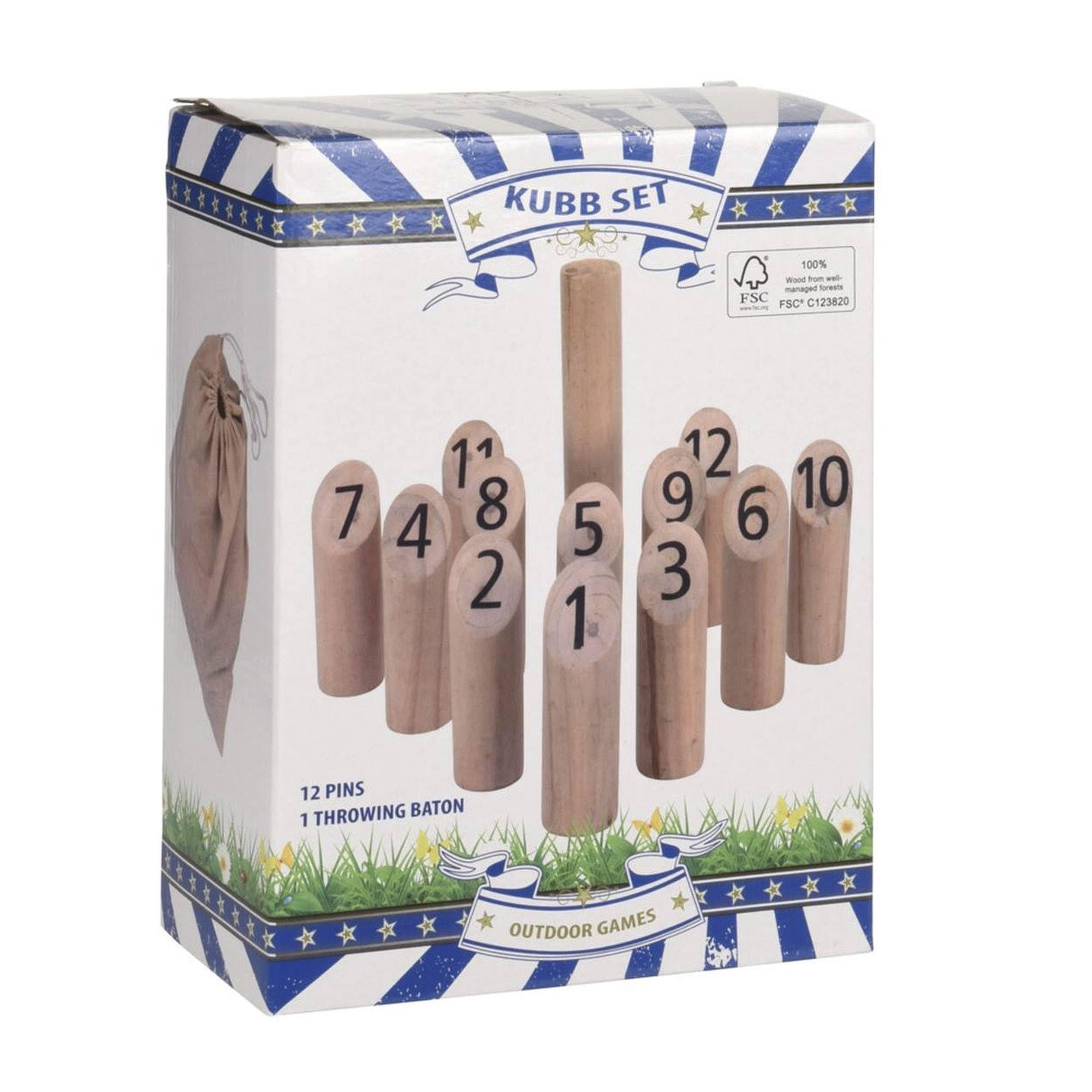 WELL HOME MOBILIARIO & DECORACIÓN Set KUBB 13 Pezzi Legno Naturale 20,4x10x25,5