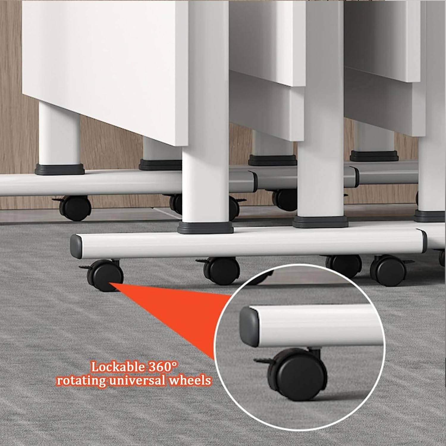 Folding Conference Table, Multi-Function Office Desks with Wheels, Movable Long Tables, Rectangular Seminar Training Desk, Stackable Meeting Room Tables(White,120x40cm)