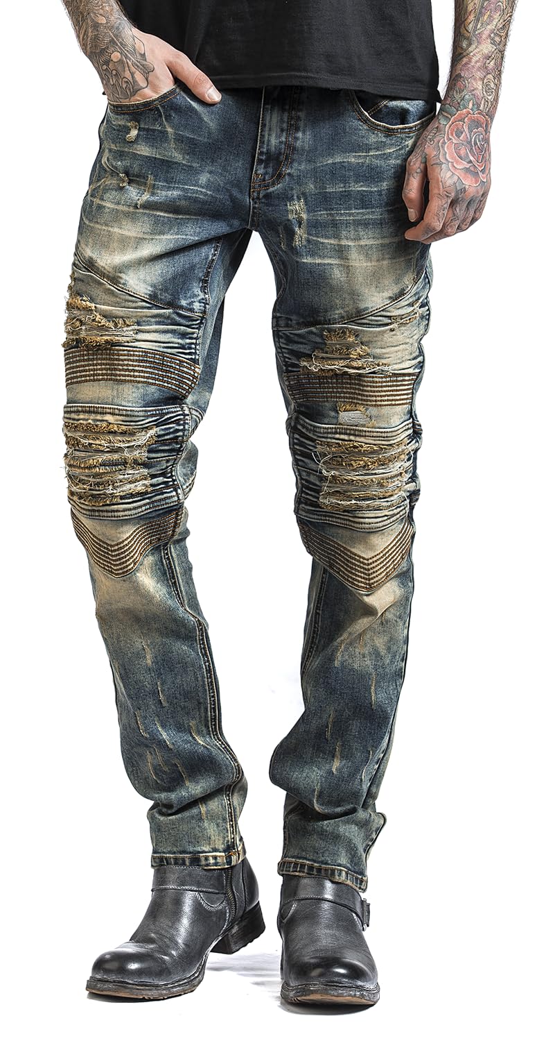 Rock Rebel by EMP Herren Blaue Biker-Jeans mit individueller Waschung