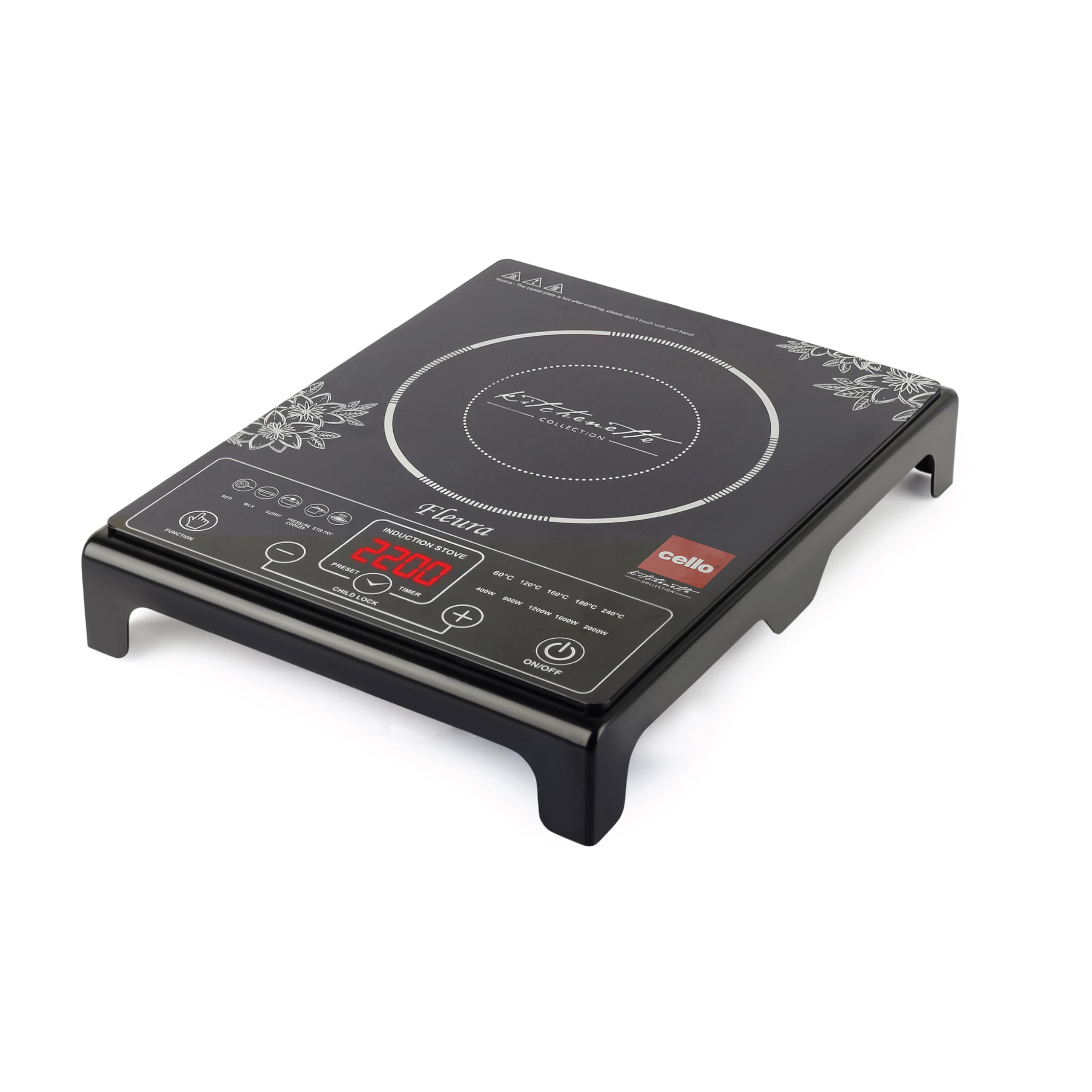CELLO Blazing Fleura Induction Stove 2000 Watts Black | Compact & Portable, Strong & Effiecient Heating Power, 3 Preset Menu, Quick Cooking with Different Tempreature Modes | 1 Year Warranty-picture-20