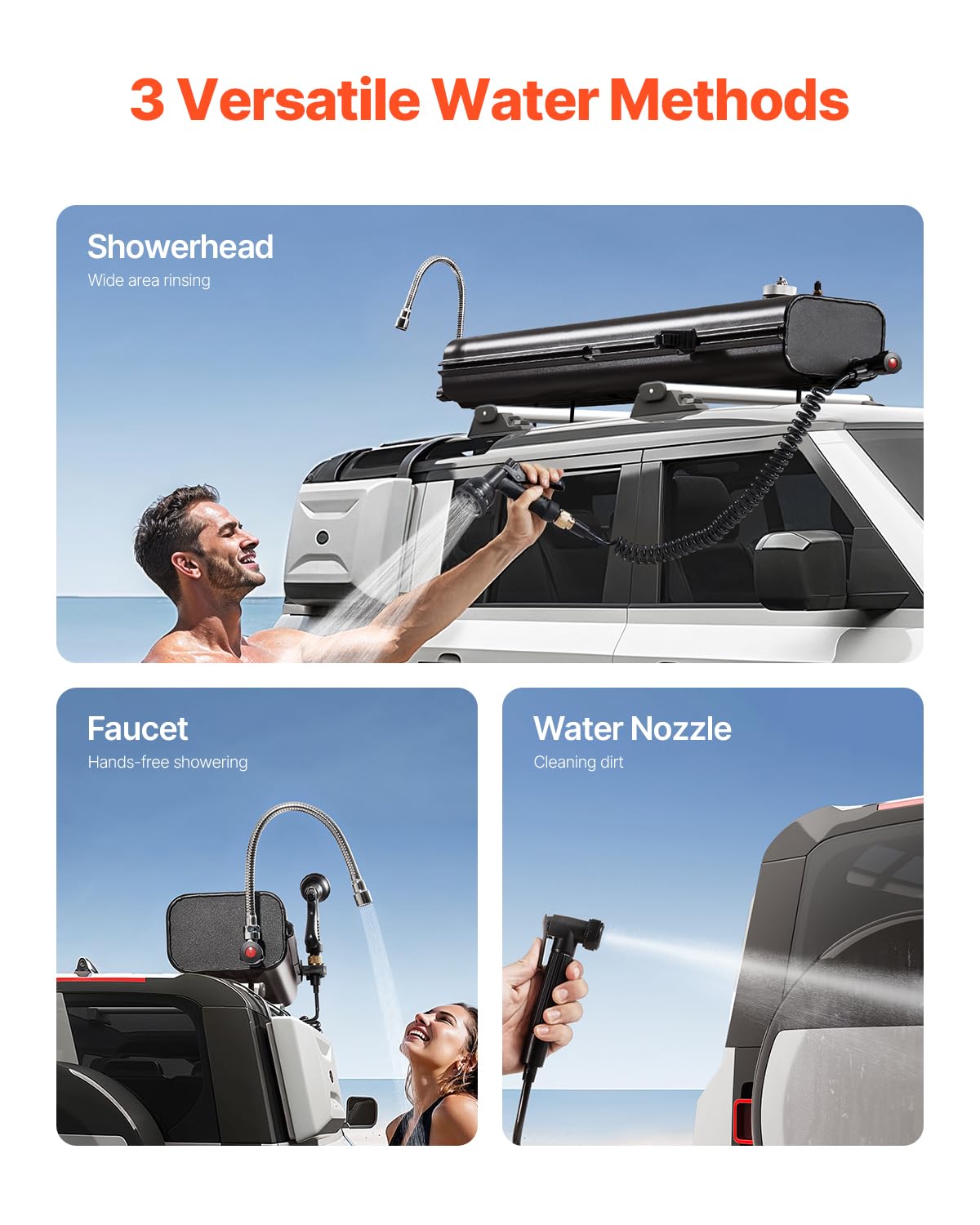 VEVOR Serbatoio dell'Acqua per Portapacchi 17 L, con 2 Pannelli Paraspruzzi e Scanalatura a T, Serbatoio in Alluminio Alta capacità con Porta Pressurizzazione, per Bauli, Roll Bar, Barre Trasversali