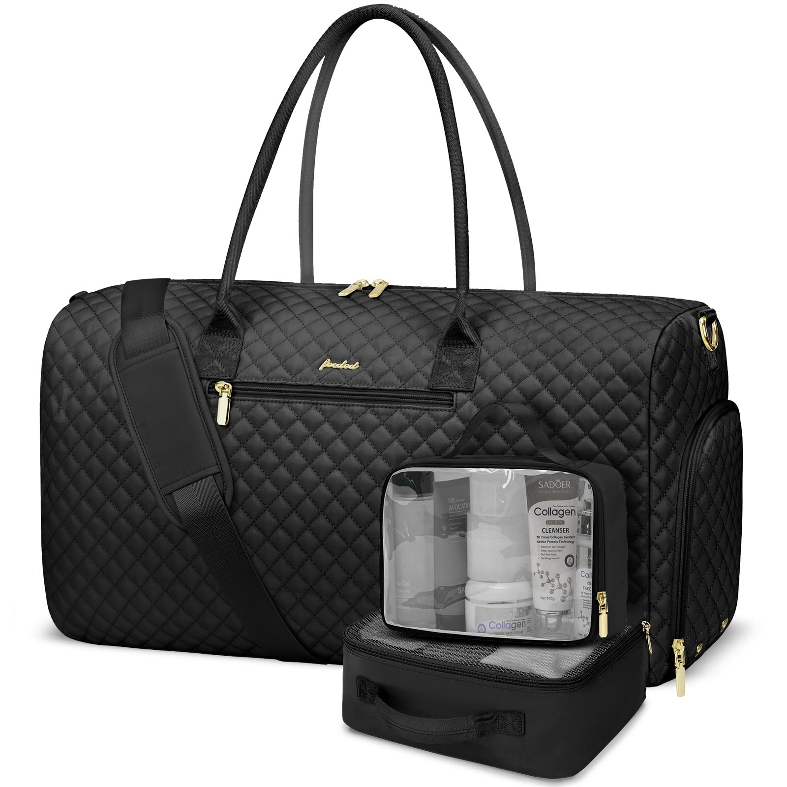 Women Weekender Travel Duffle Bag: Travel Duffel Overnight Bags with Shoe Compartment Large Carry on Tote with Toiletry Bag Weekend Traveling Yoga Gym Hospital Bag for Women with Wet Pocket 3 PCS Set