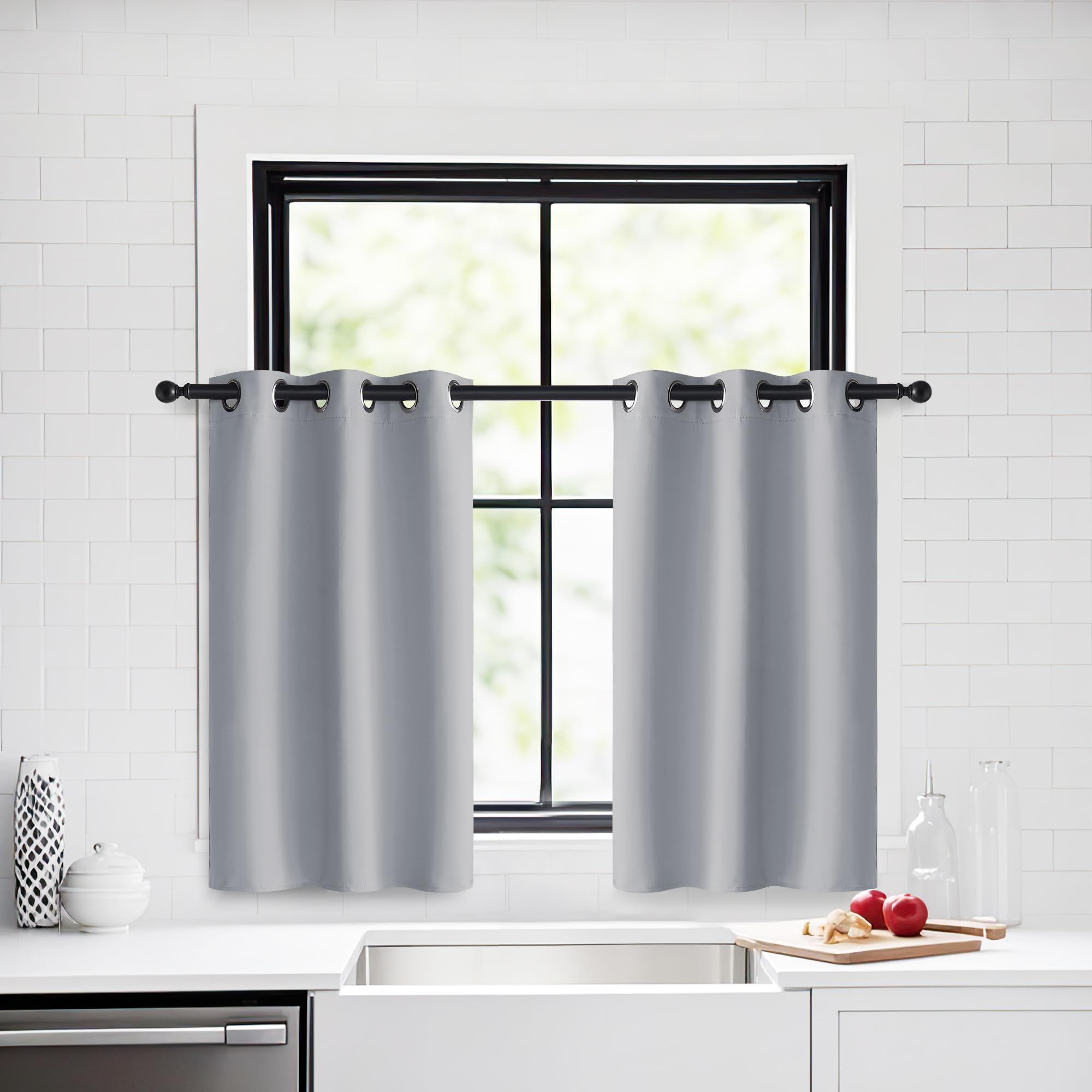 PONY DANCE Small Blackout Curtains 29x36 Inch, Silver Grey, Thermal Insulated, Light Blocking