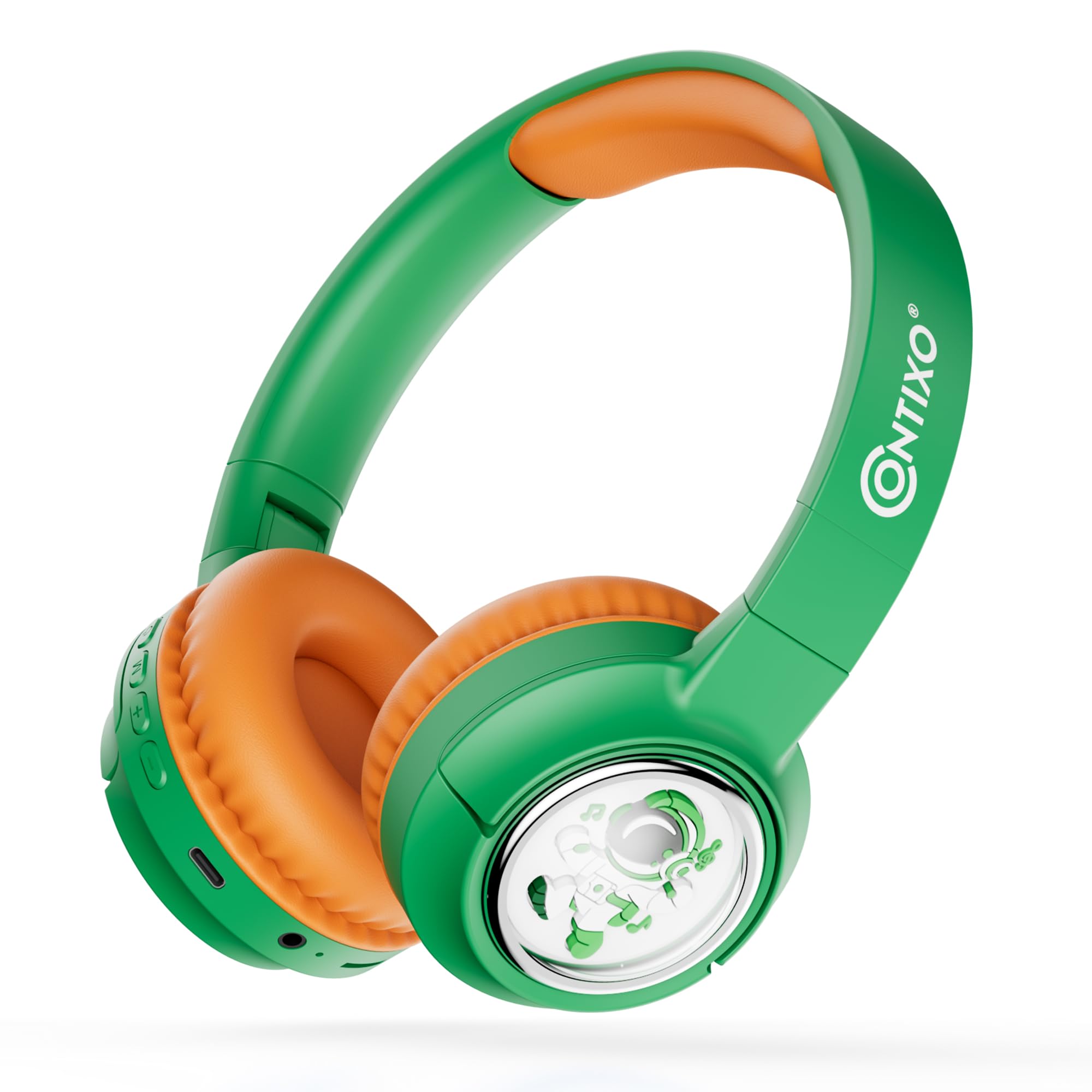 Contixo Kids Bluetooth Headphones, Green Wireless & Wired Over-Ear 85dB Volume Limiting, LED Lights, Foldable, Adjustable Headband, Mic Lightweight