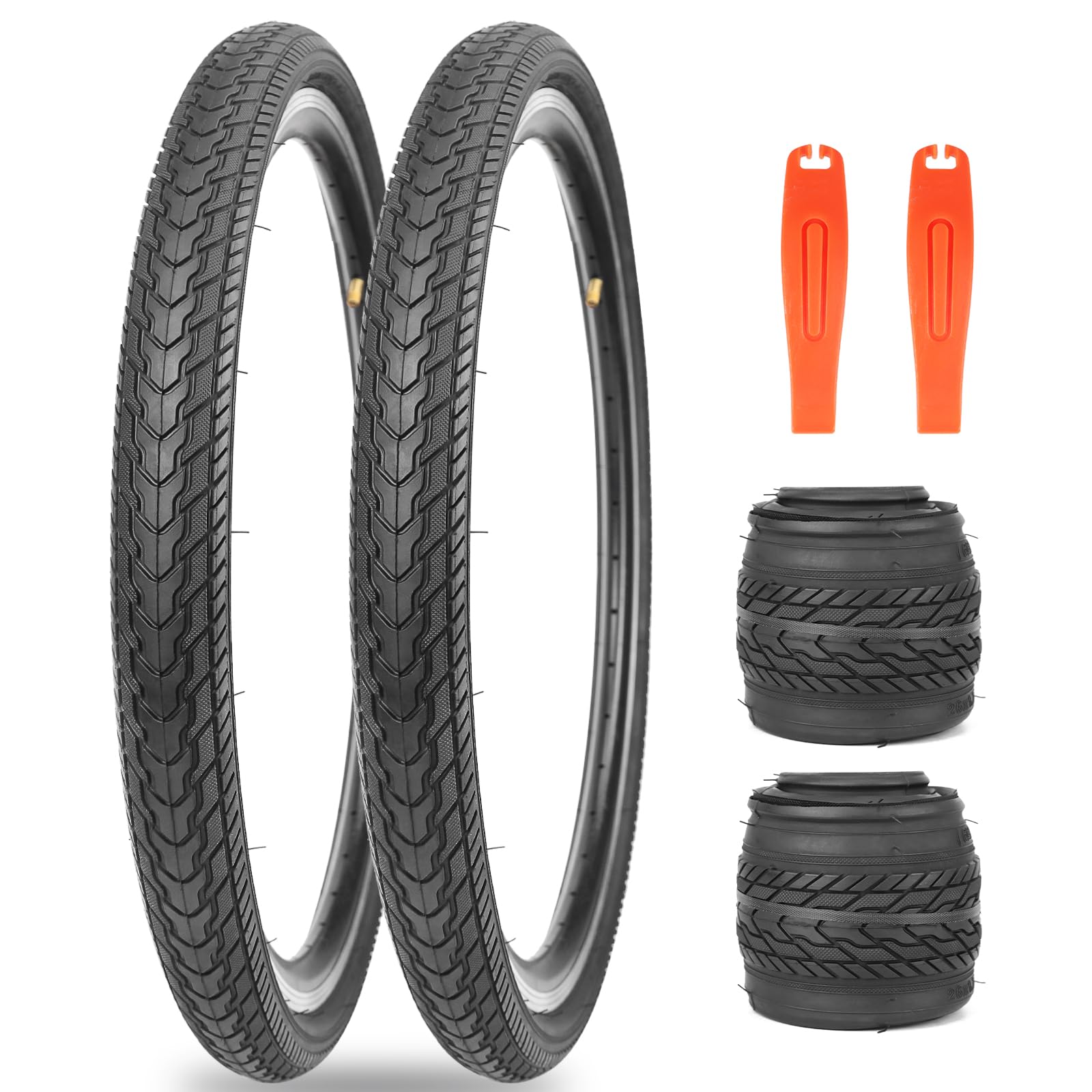 26X1.75 Bicycle Tire Replacement Kits 1/2 Pack, 26 Inch Bike Tires Folding Bike Tires Replacement with 1/2 Tubes and 2 Levers Suitable for Bicycle