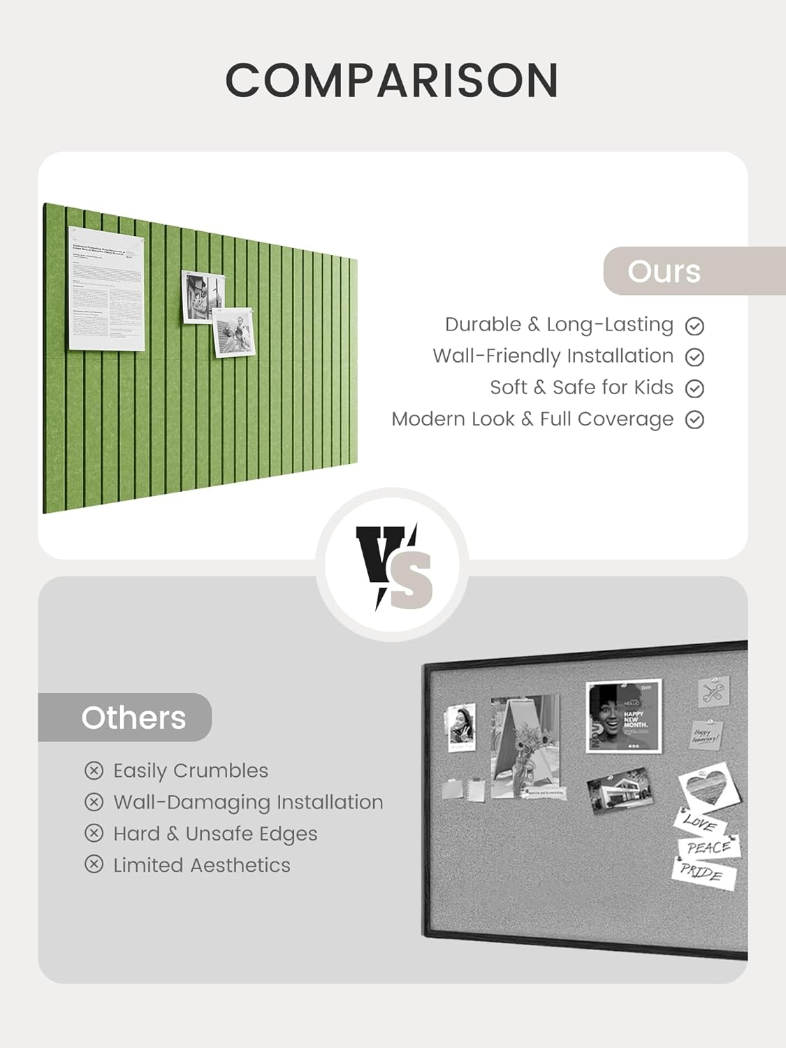 Bumusty Large Cork Board Alternative-36 x 24" Felt Bulletin Board Tiles, with 30 Pushpins, 40 Adhesive Tabs, Fine-Stripe 6-Pack, Cork Boards for Office Push Pin Board Felt Board-Kelly Green
