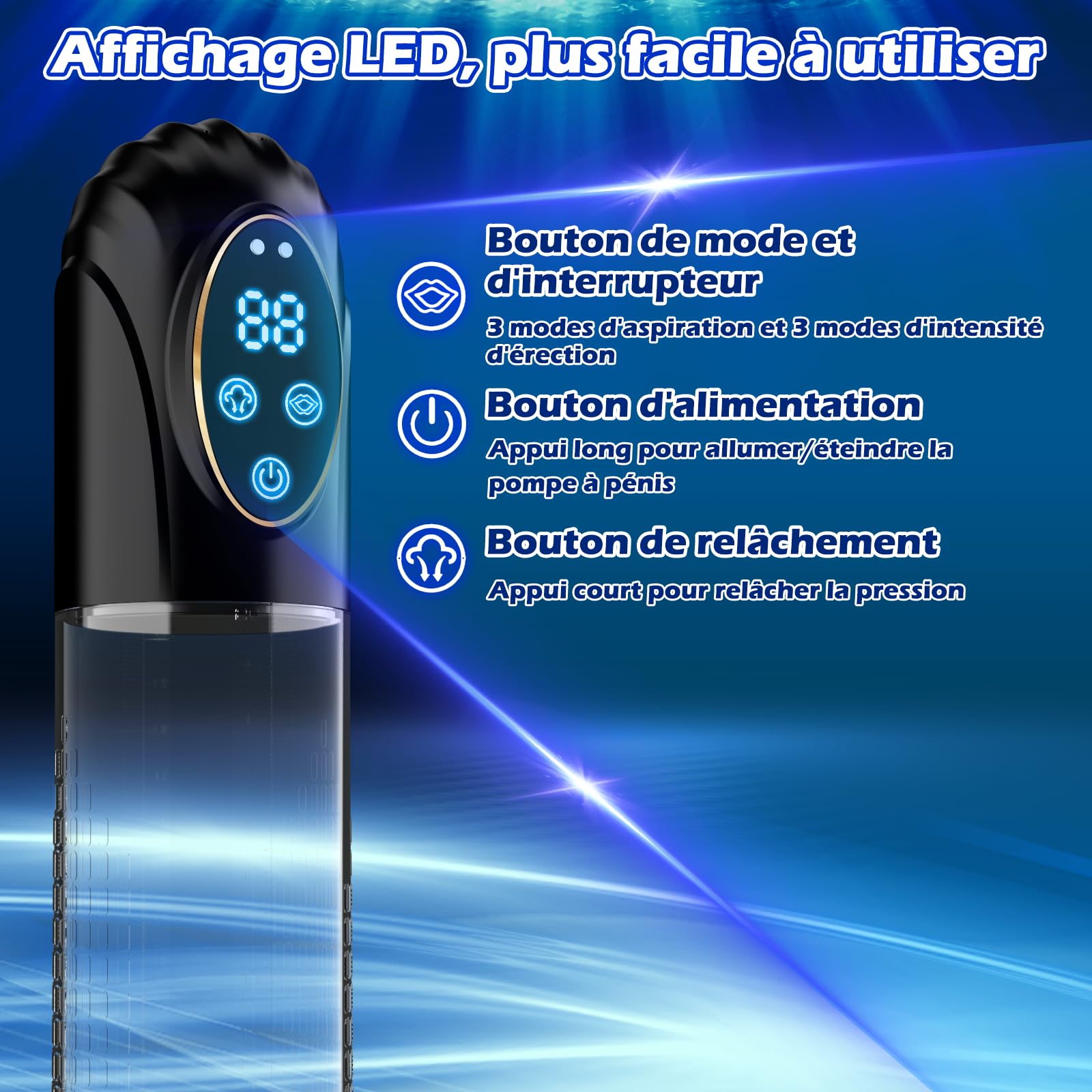 Pompe à Pénis Sextoyse Homme Sex-Masturbateurs masculins avec 6 D'aspiration& 6 Anneaux de pénis,Pompe à Pénis Vibromasseurs avec Vaginette Silicone & Affichage LED,Sex Toys Femme Menottes Sex Adulte