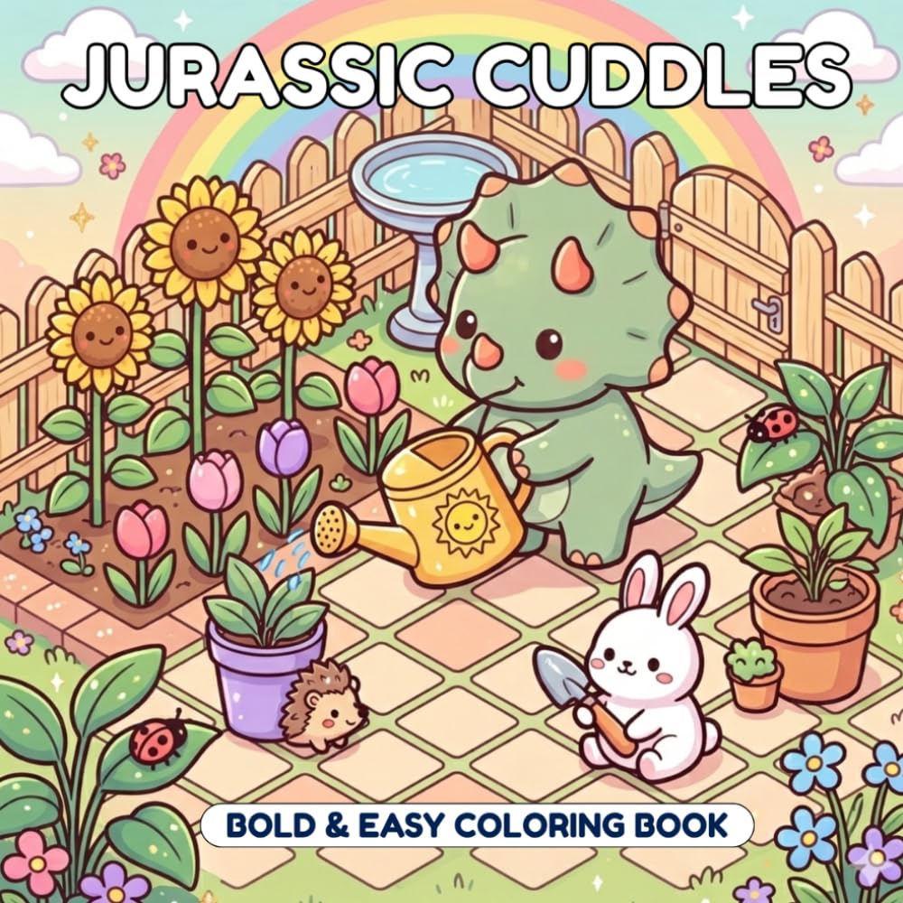 Jurassic Cuddles: Bold & Easy Coloring Book for Adults and Teens: Featuring Adventures with Cute Friends and Dinosaurs (Cute Friends Coloring)