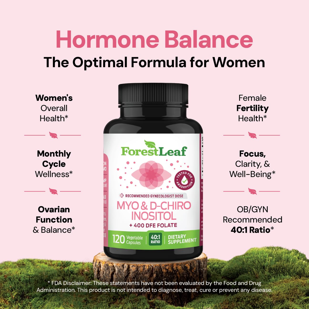 Myo-Inositol & D-Chiro Inositol Supplement for Women's Health | Fertility Supplements Women | Inositol 40:1 Ratio Support Ovarian Function & Healthy Hormone Balance Women | 2050mg | 120 Powder Caps — Amazon image 2