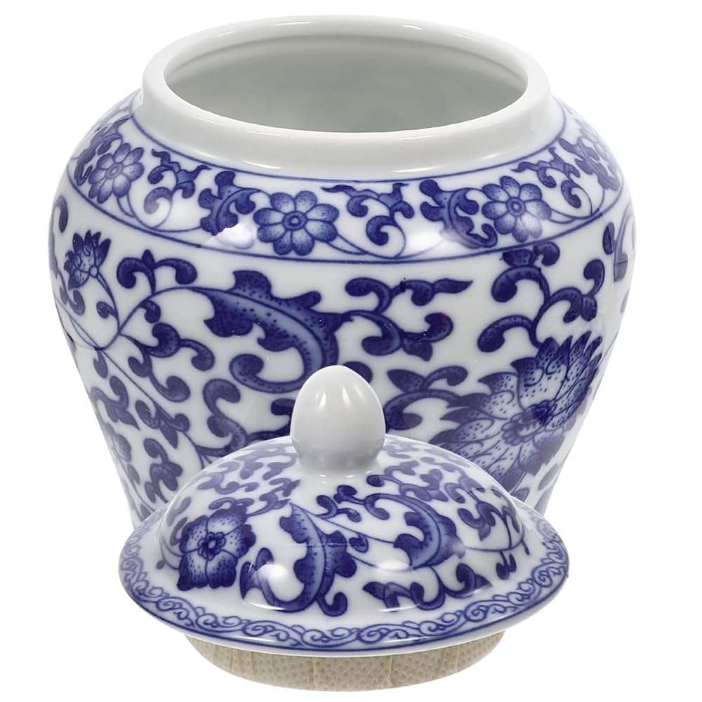 蓝白瓷茶厨房罐牡丹陶瓷调味品罐中国陶瓷茶罐陶瓷锅食品储存罐