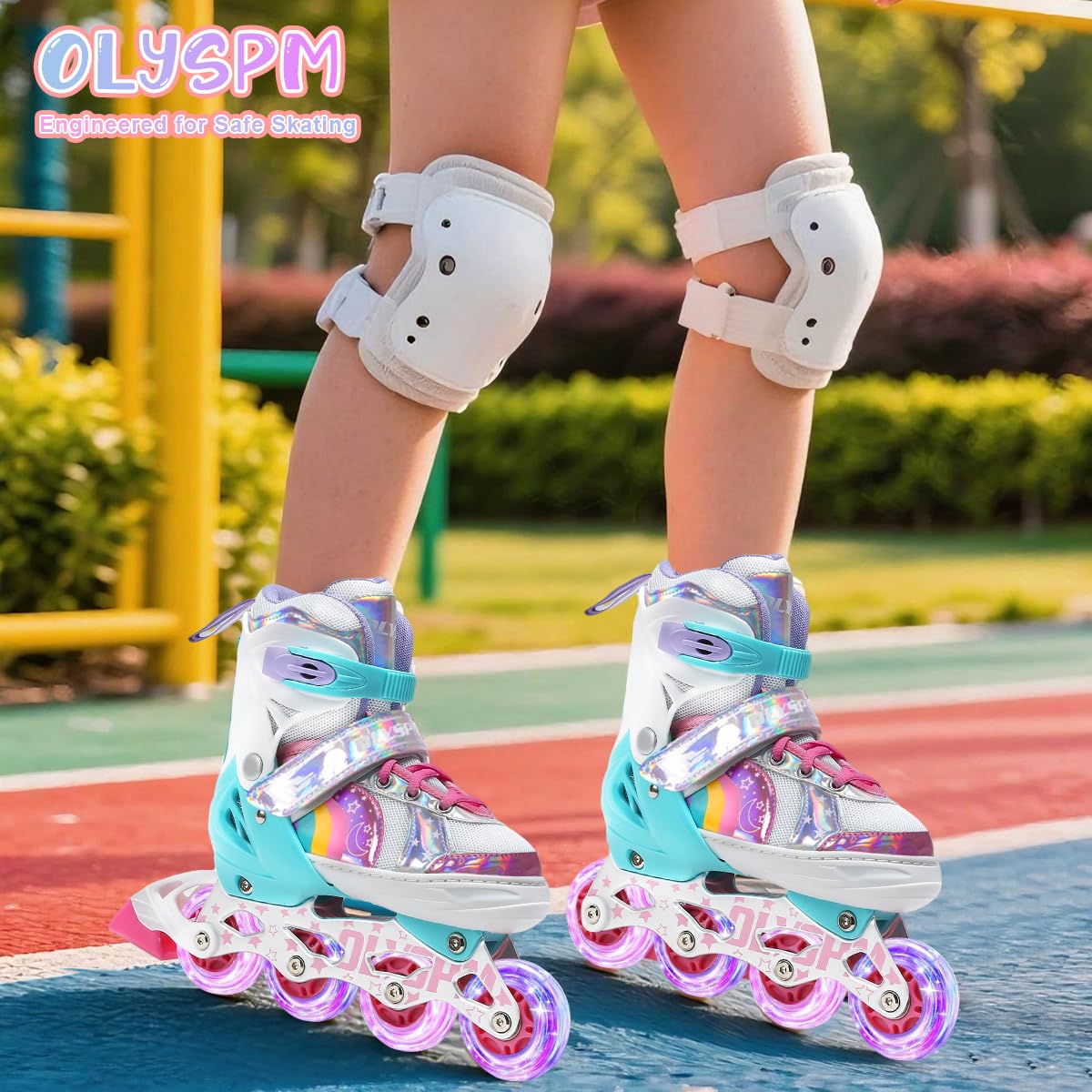 Patin a Roulette Fille avec Roues Lumineuses,Rollers en Ligne Tailles Ajustables et Design Arc-en-Ciel,Cadeau d'anniversaire ou de Noël pour Garçons,Débutants