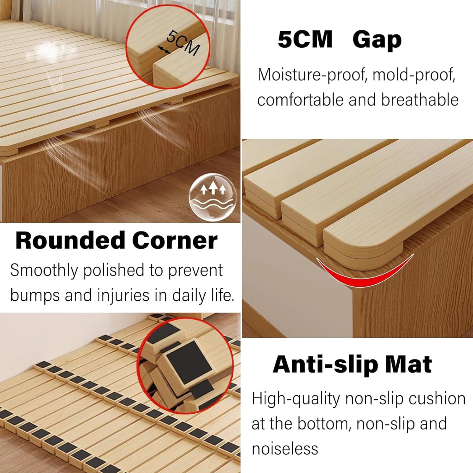 ポータブル折りたたみベッド 木製スラット式すのこベッド クイーン