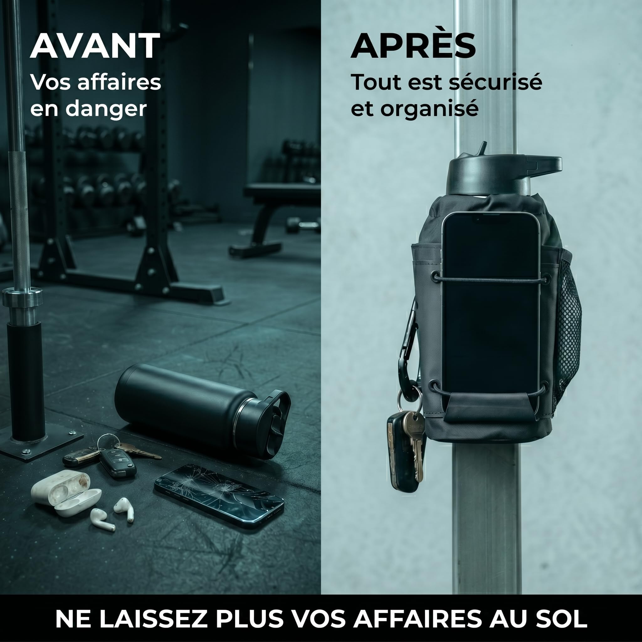 Sac magnétique pour Gourde – Supporte 3 kg sur Rack de Musculation – Range téléphone, clés & Carte – Sacoche bandoulière Sport & Voyage Unisexe – Accessoire Fitness Intelligent