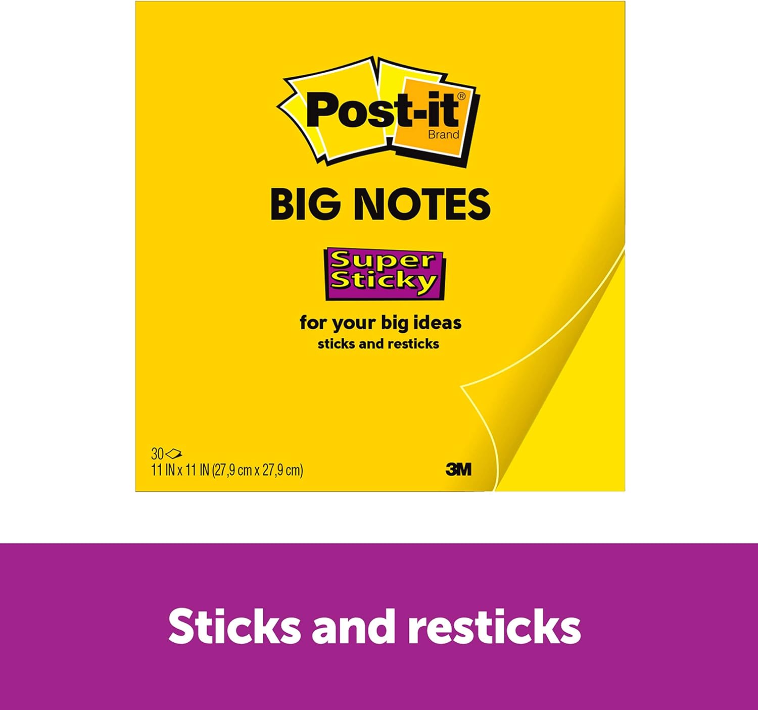Post-it Super Sticky Big Notes, Single Color (Yellow), Double Adhesion, 11 in x 11 in