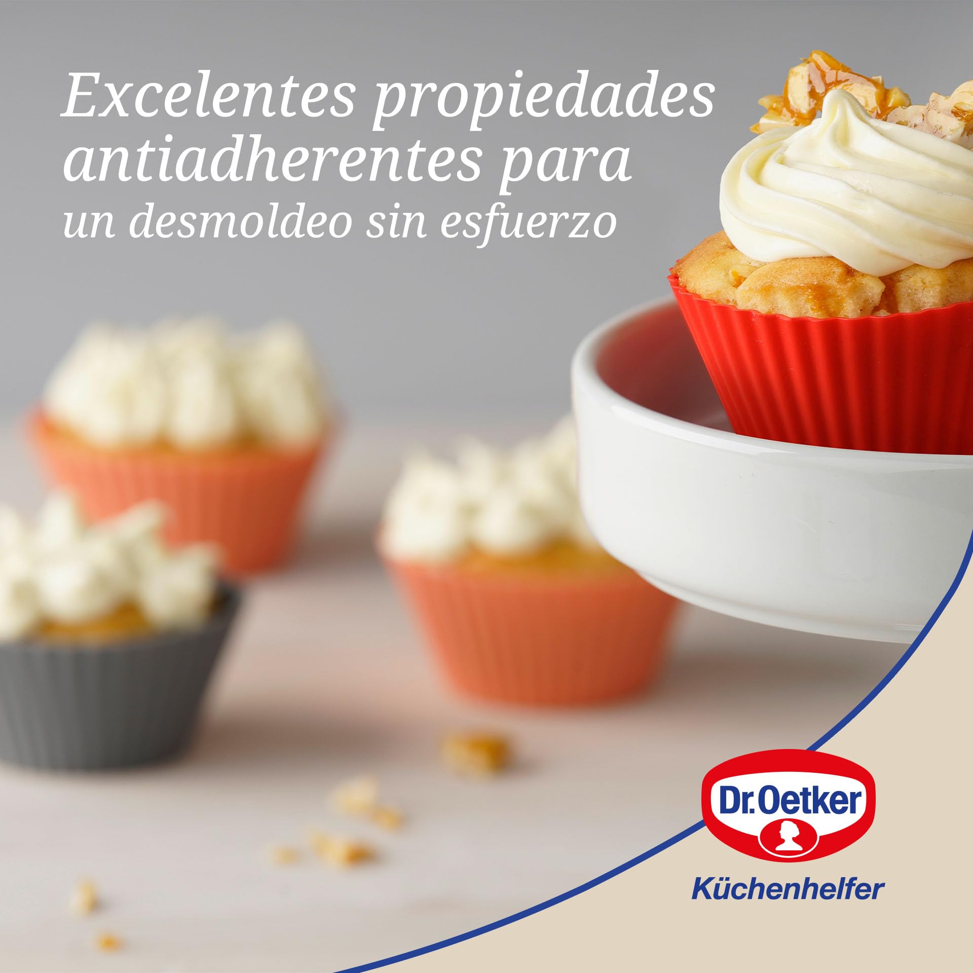 Dr. Oetker Capsulas de Silicona para Magdalenas, moldes Individuales para Hornear Muffins o Cupcakes, en Colores, 6,5x4cm, 12uds Platinum, Surtidos en Gris, Naranja y Rojo, 6,5 x 6,5 x 4 cm (1263)