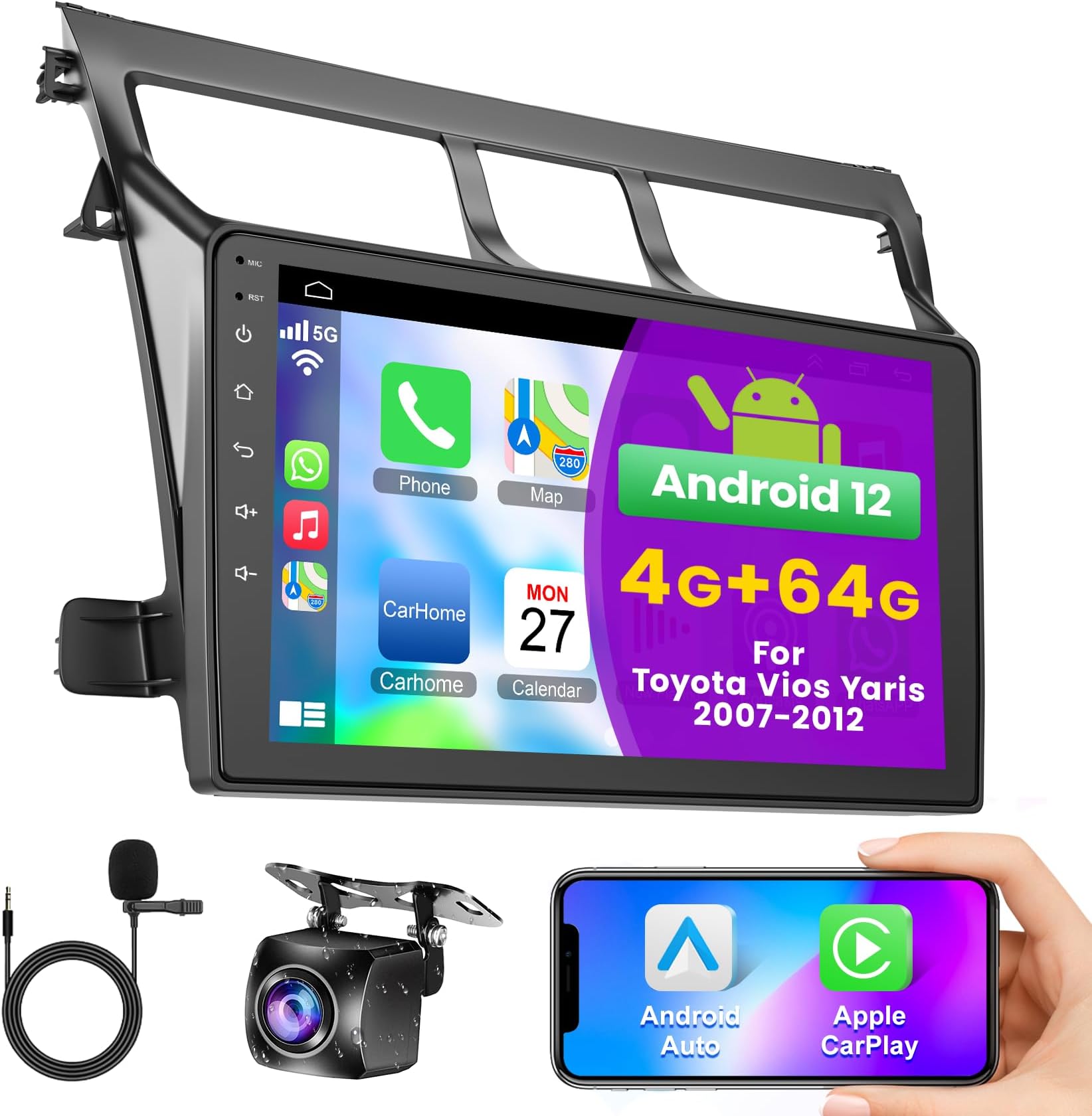 Amazon.com: [2G+32G] Car Radio for Toyota Vios Yaris 2007-2012, 9 inch ...