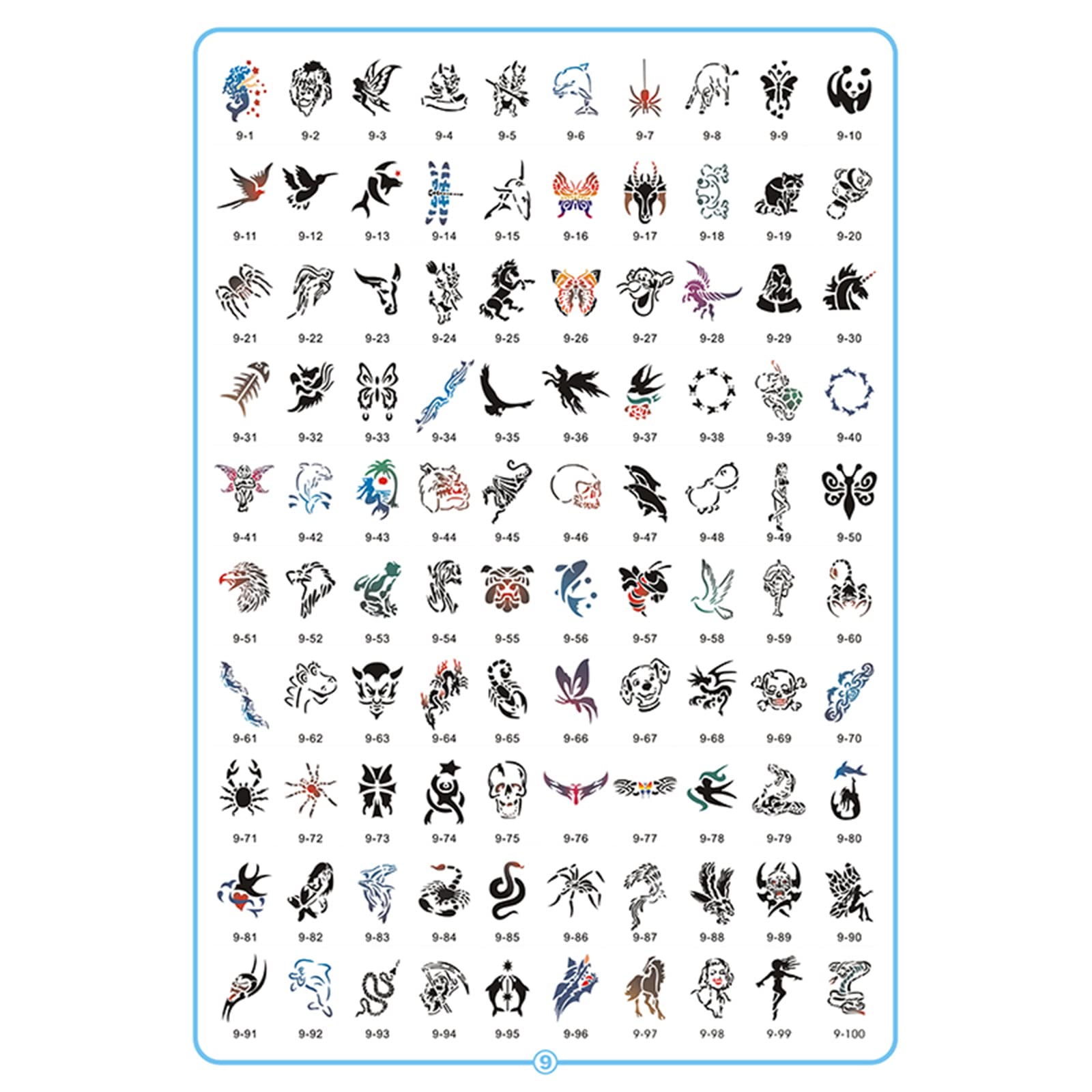 Airbrush Touch Schablone 100pieces wiederverwendbare Airbrush Schablonen Vorlage Buch Airbrush Tattos für Mädchen und Jungen