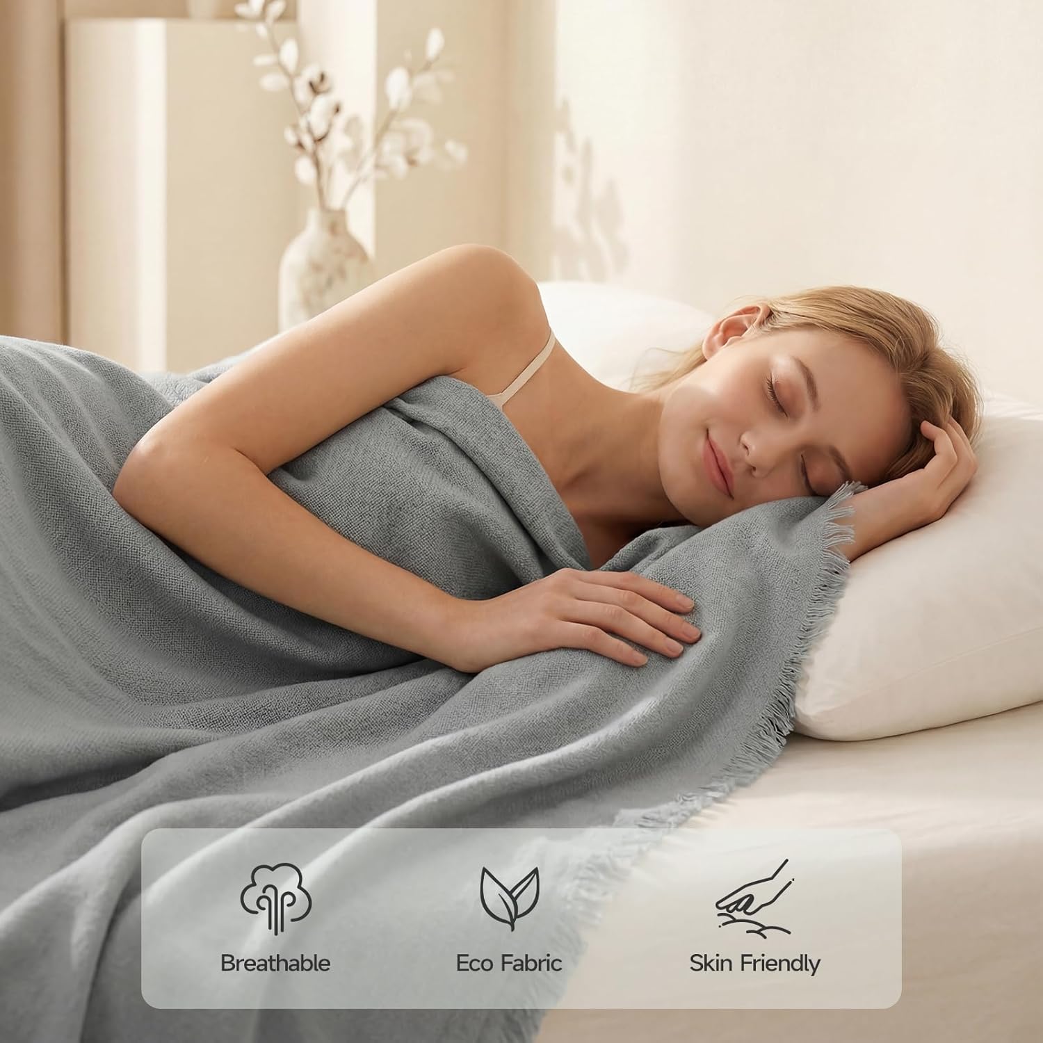 REDKISS Light Gray Throw Blanket - 60"x80" Twin Size Blankets, Ultra Soft and Breathable, Anti-Static, Cozy, Lightweight Blanket for Couch and Bed, All-Season Home Decor Gift for Men & Women