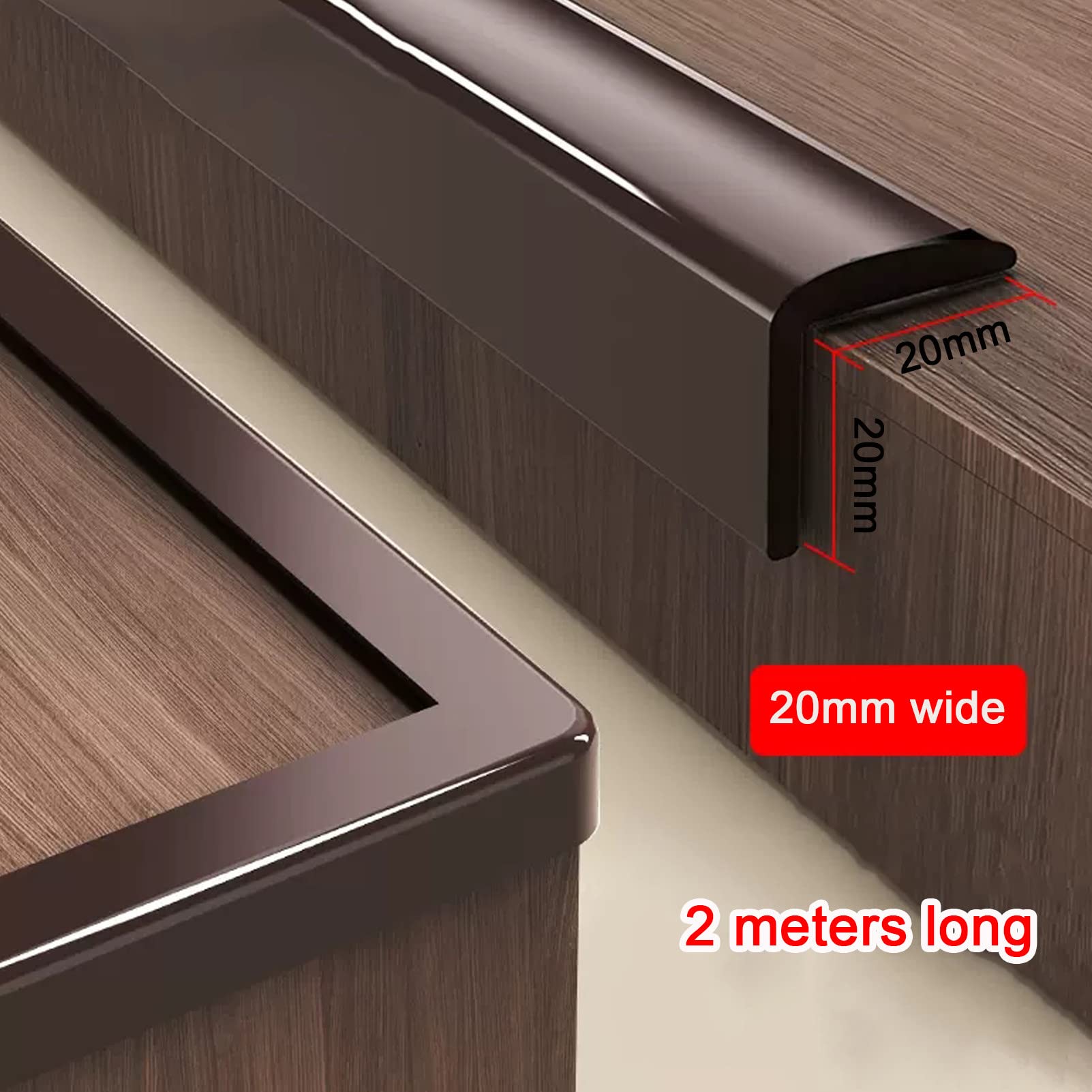 Striscia di Protezione per Bordi Trasparente, Pre-Nastro Adesivo in PVC Protezioni angolari per Angoli acuti del cassetto del Tavolo dell'Armadio,Brown-20mmx2m